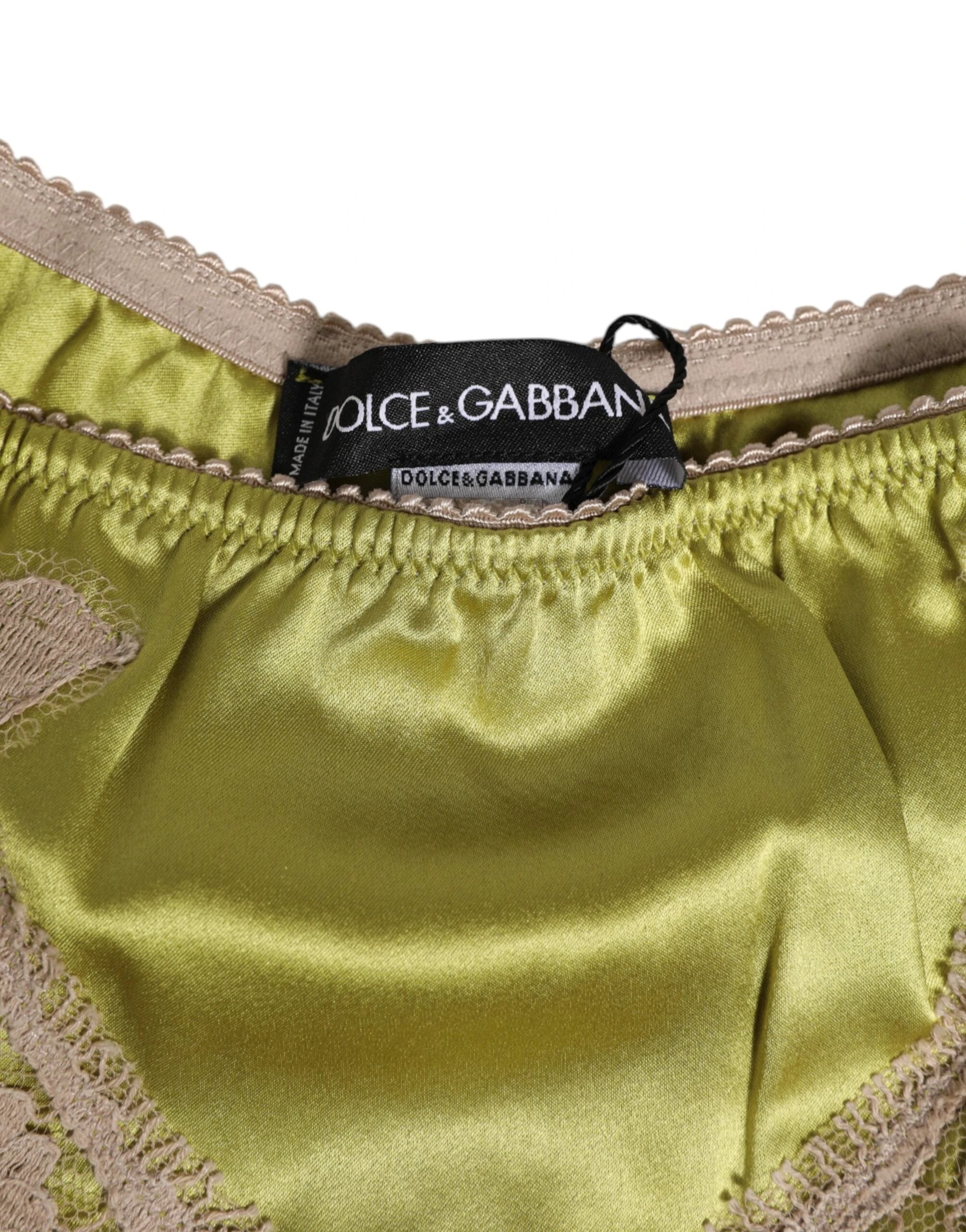 Dolce & Gabbana Green Silk Satin Lace Trim New Slip Underwear by Dolce & Gabbana