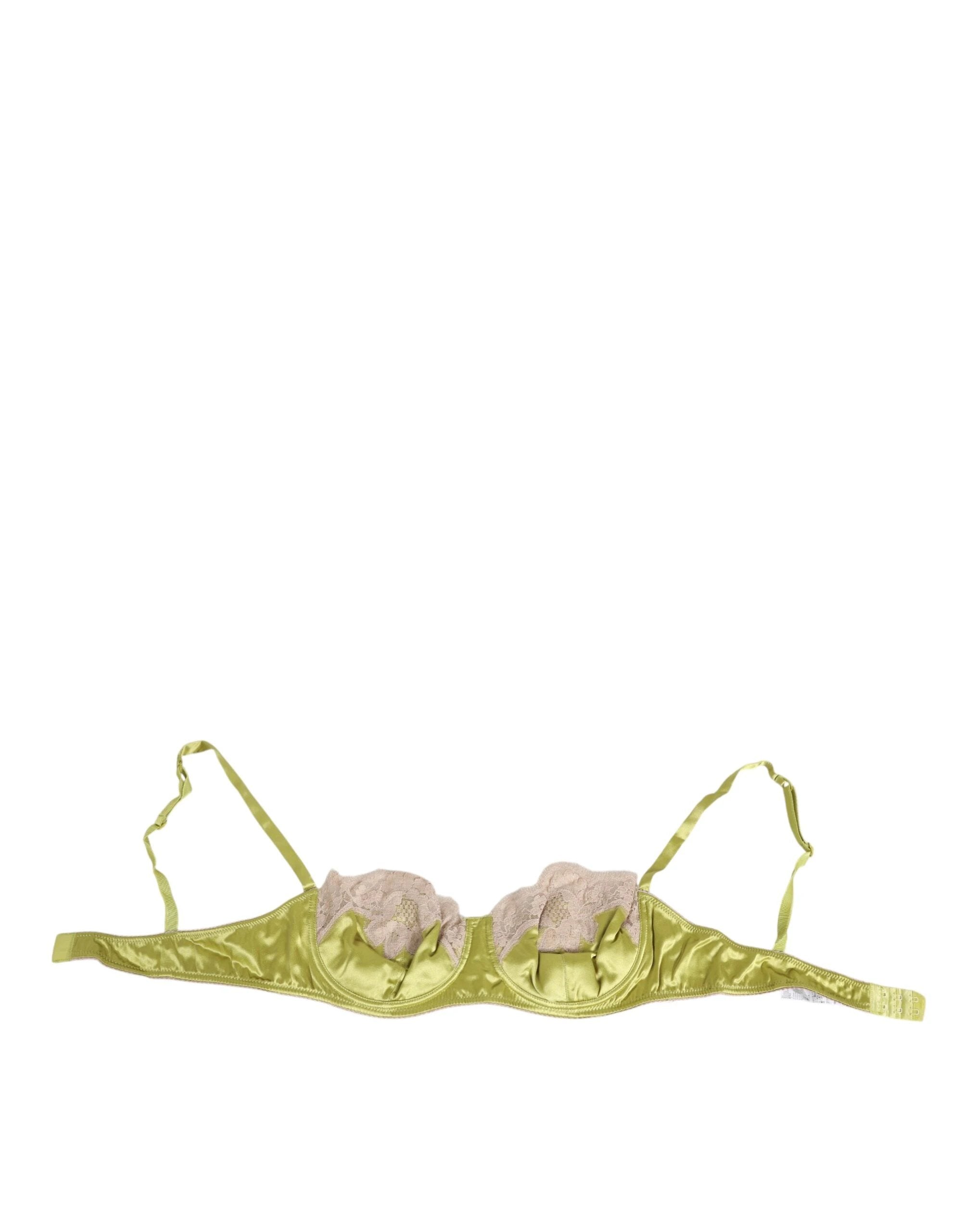 Dolce & Gabbana Lime Green Silk Satin Lace Padded Balconnet Underwear by Dolce & Gabbana