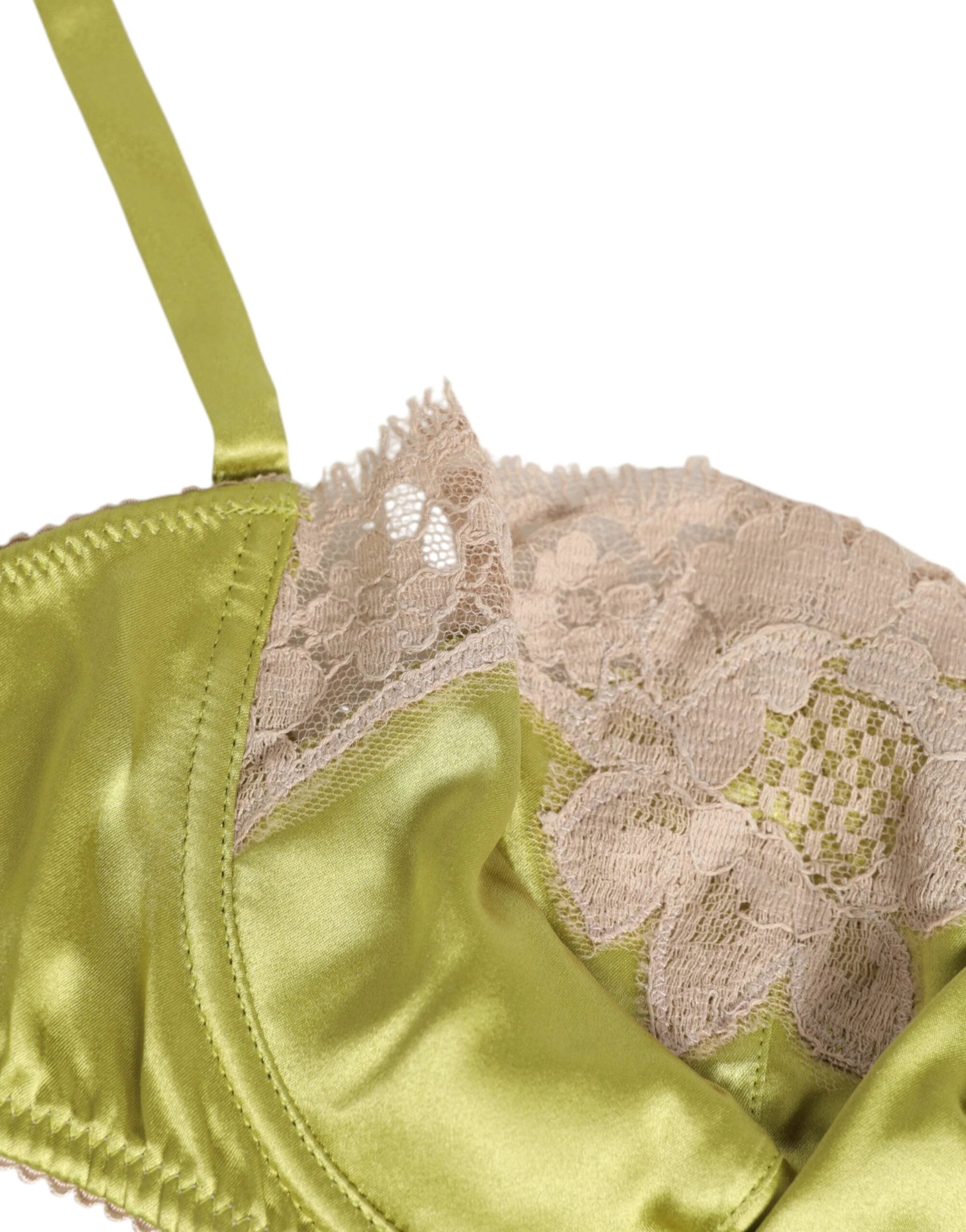 Dolce & Gabbana Lime Green Silk Satin Lace Padded Balconnet Underwear by Dolce & Gabbana