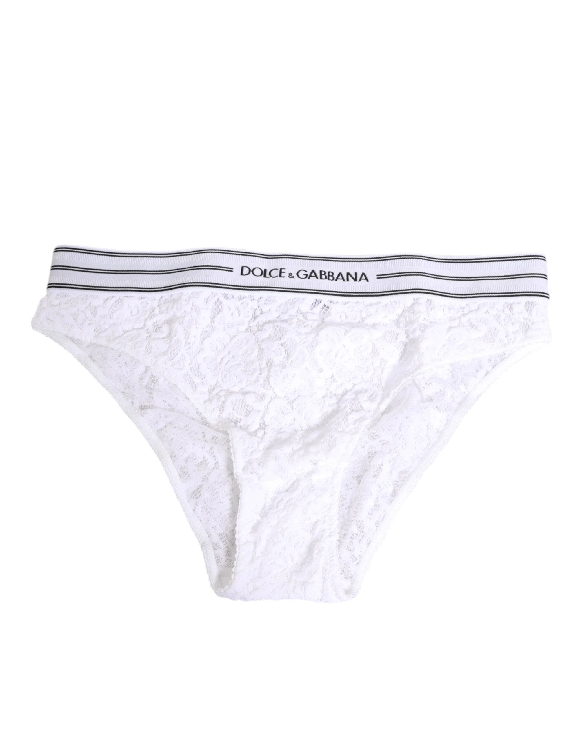 Dolce & Gabbana White Lace Slip Brief Logo Waistband Underwear by Dolce & Gabbana