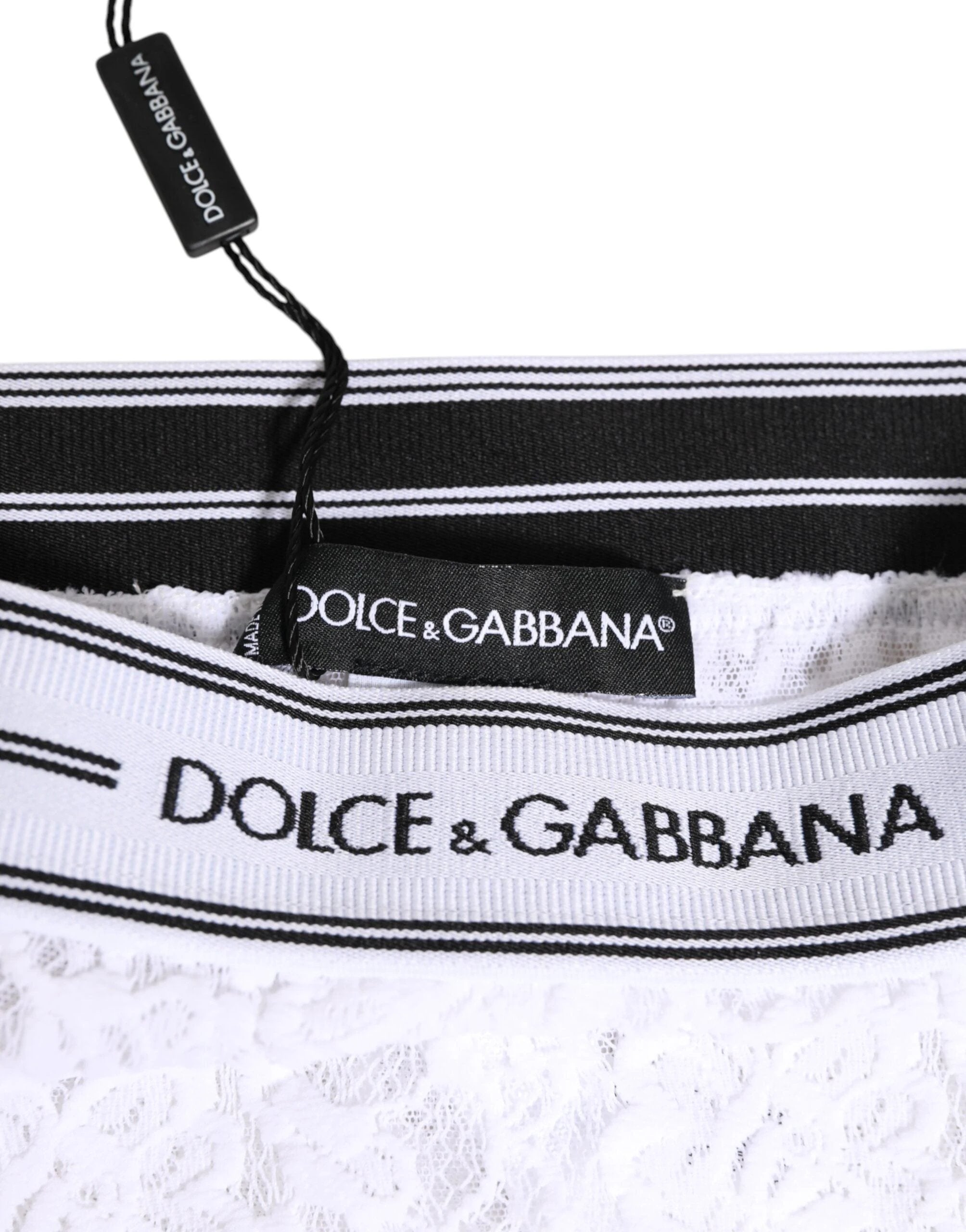 Dolce & Gabbana White Lace Slip Brief Logo Waistband Underwear by Dolce & Gabbana