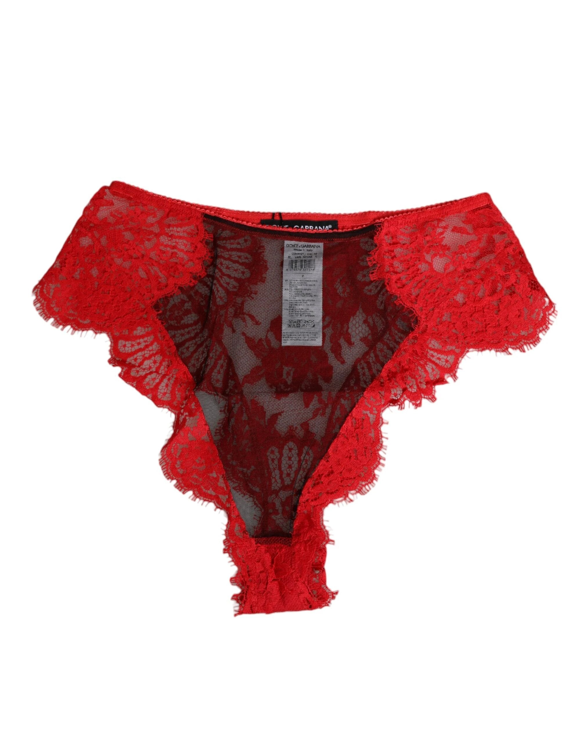 Dolce & Gabbana Red Floral Lace Sheer Briefs Women Underwear by Dolce & Gabbana