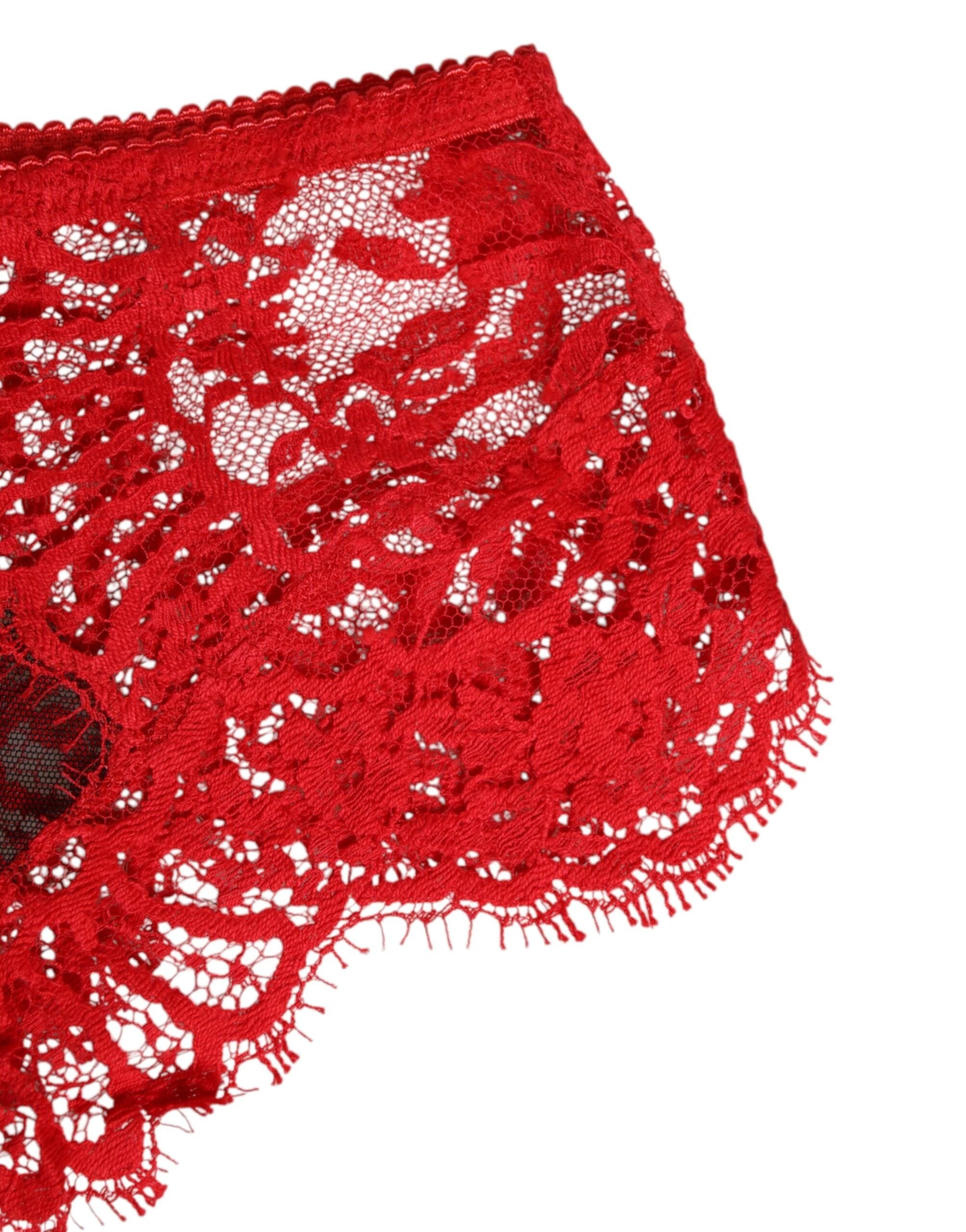 Dolce & Gabbana Red Floral Lace Sheer Briefs Women Underwear by Dolce & Gabbana