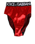 Dolce & Gabbana Red Satin High-Waist Briefs Logo Women Underwear by Dolce & Gabbana