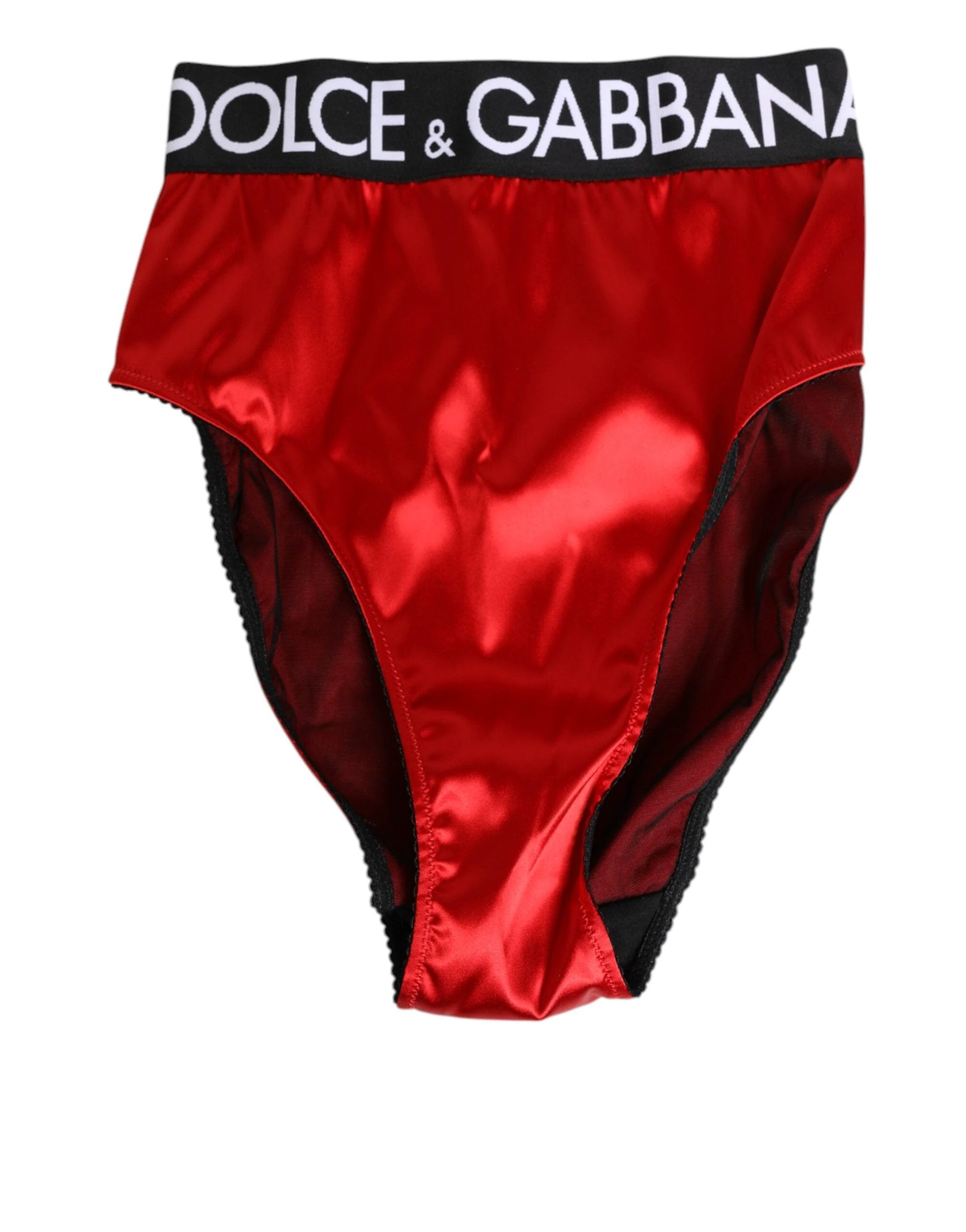 Dolce & Gabbana Red Satin High-Waist Briefs Logo Women Underwear by Dolce & Gabbana