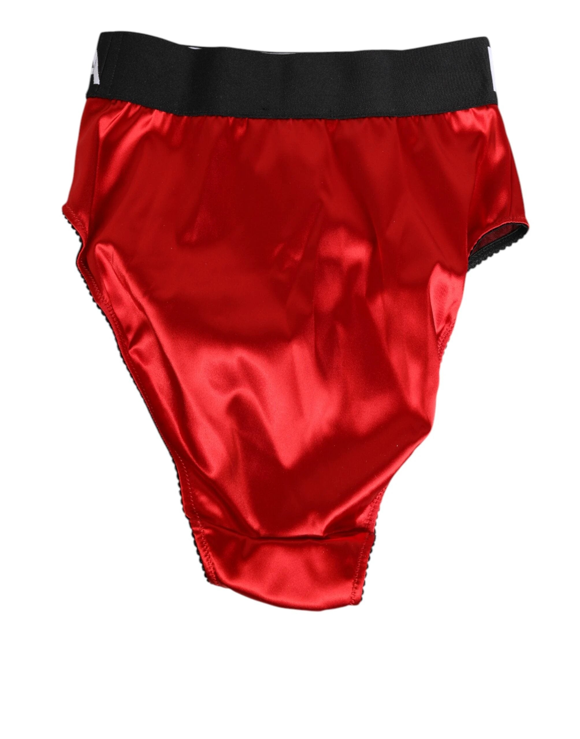 Dolce & Gabbana Red Satin High-Waist Briefs Logo Women Underwear by Dolce & Gabbana