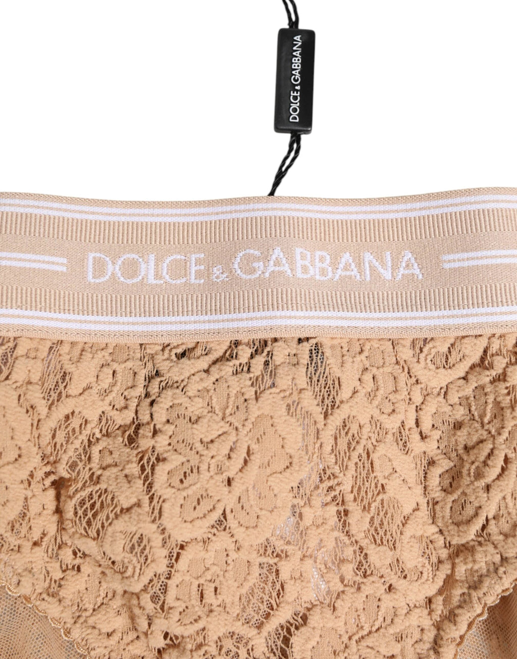 Dolce & Gabbana Beige Lace Brasiliano Briefs Logo Waistband Underwear by Dolce & Gabbana
