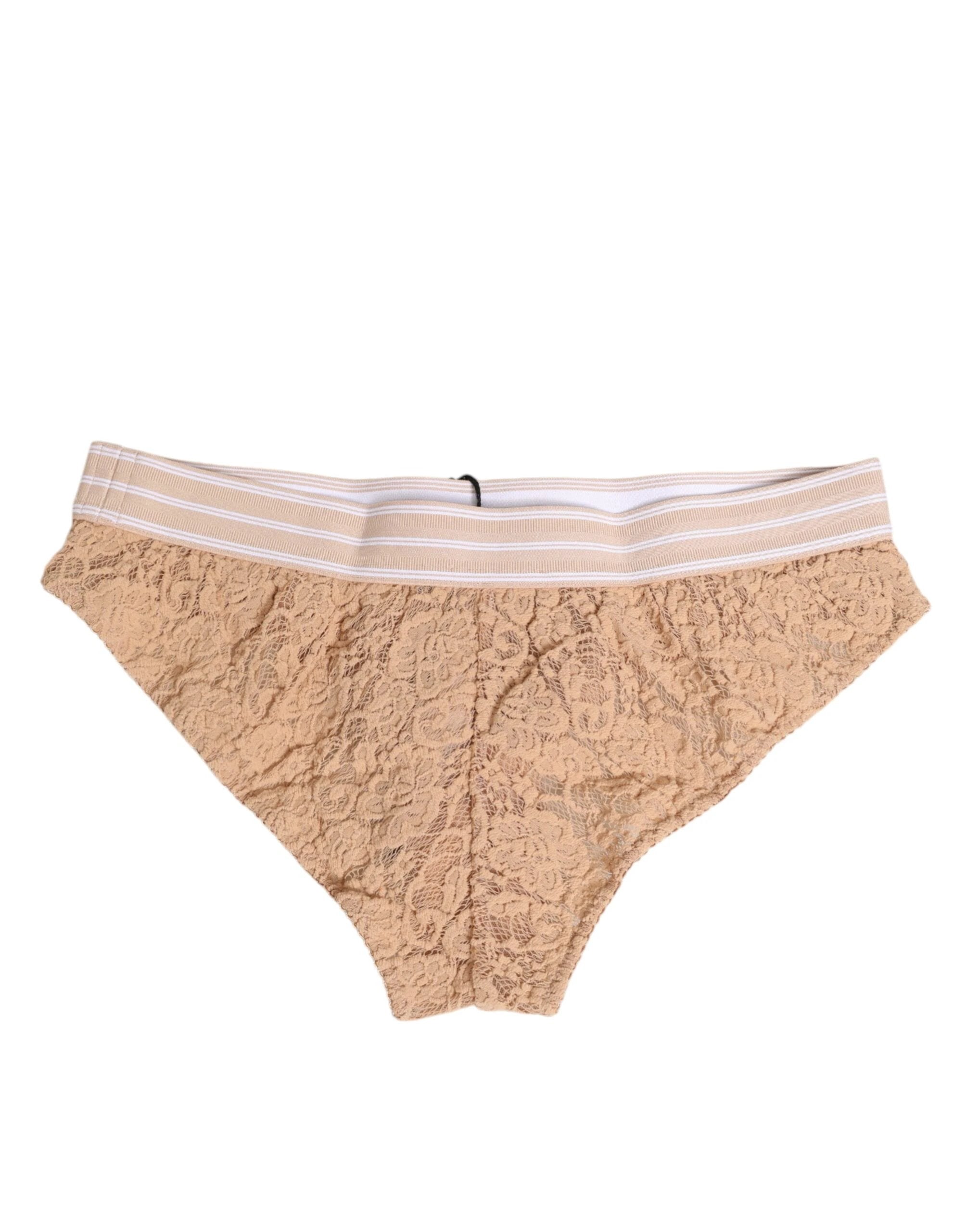 Dolce & Gabbana Beige Lace Brasiliano Briefs Logo Waistband Underwear by Dolce & Gabbana