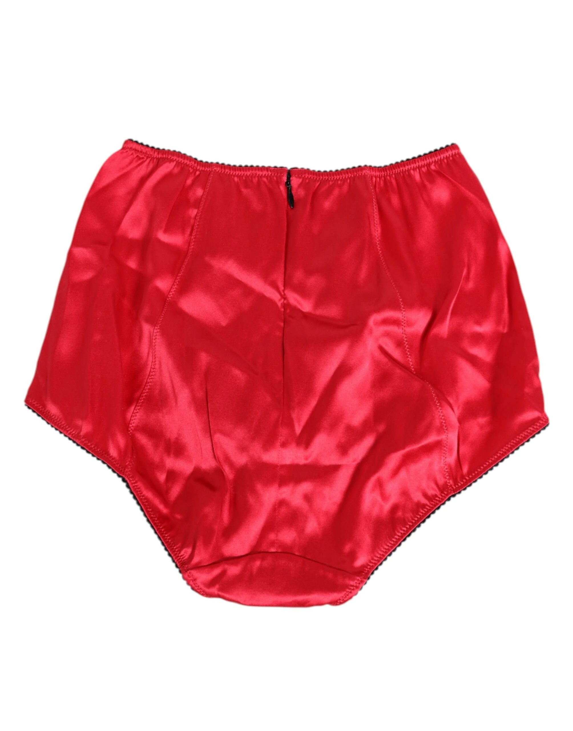 Dolce & Gabbana Red Silk Satin High-Waist Briefs Underwear by Dolce & Gabbana