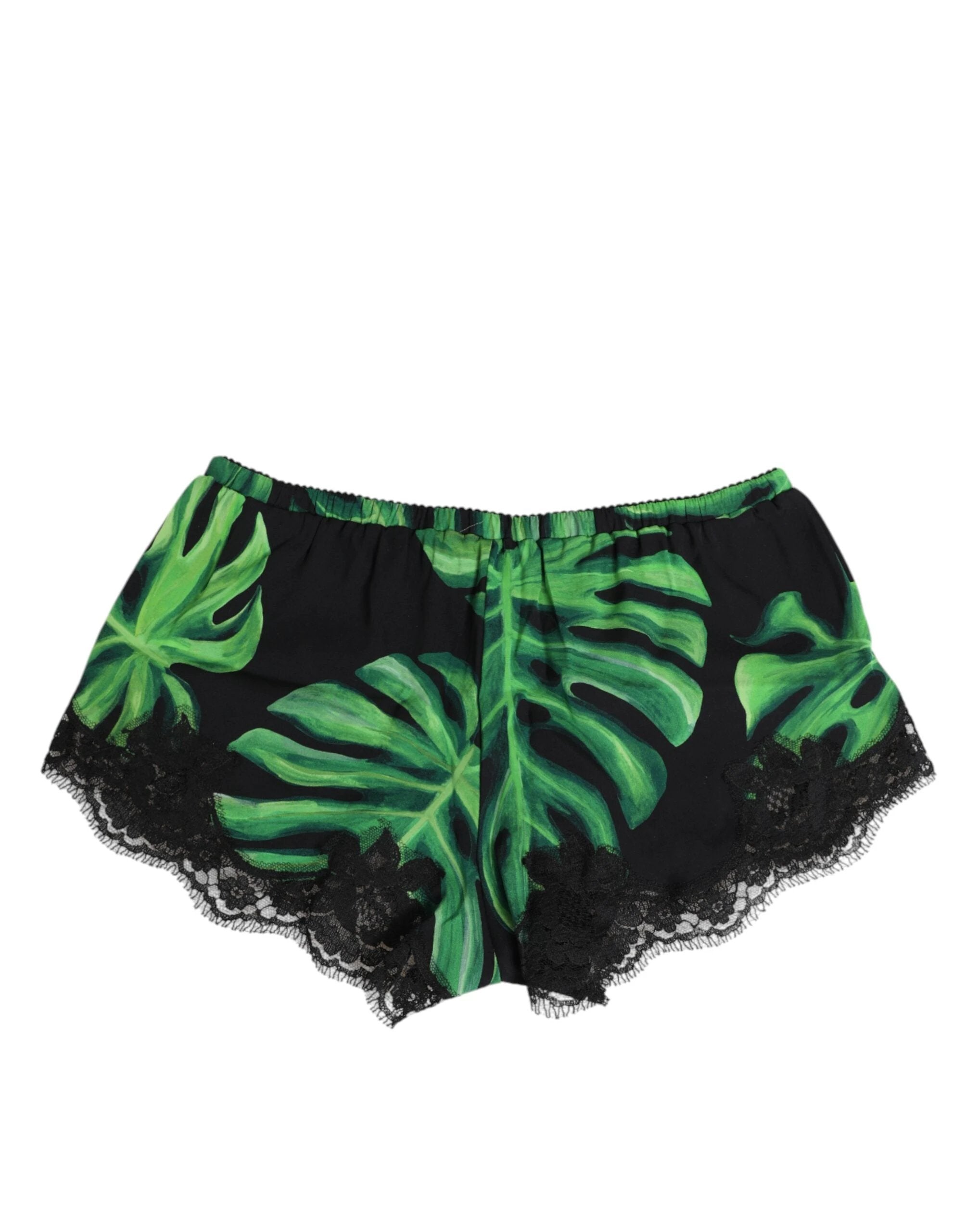 Dolce & Gabbana Black Green Tropical Print Lace Underwear by Dolce & Gabbana