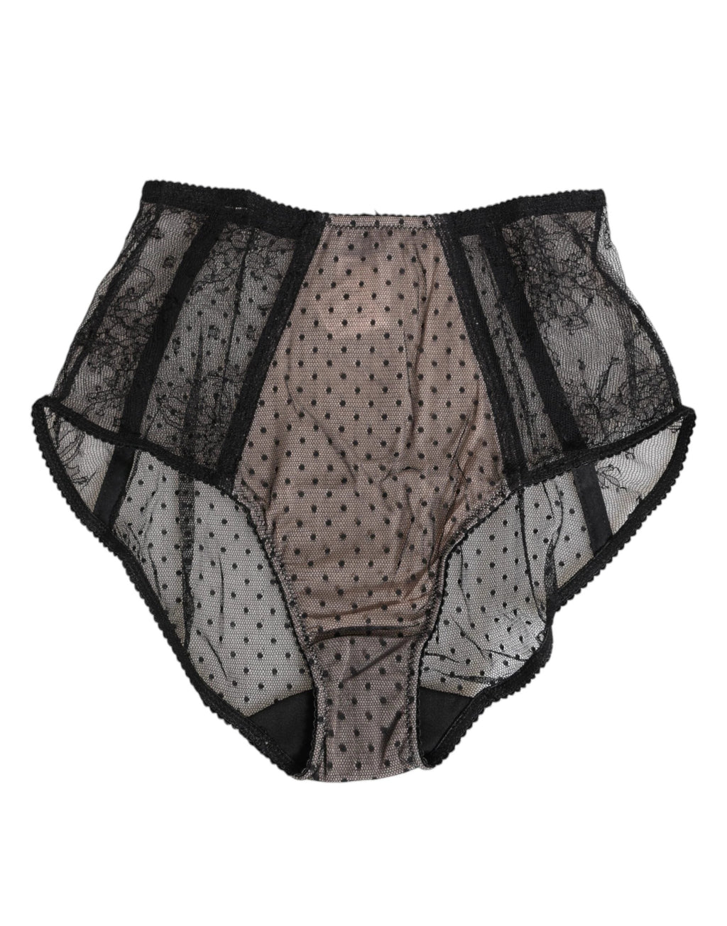 Dolce & Gabbana Black Sheer Polka Dot Lace High Waist Underwear by Dolce & Gabbana