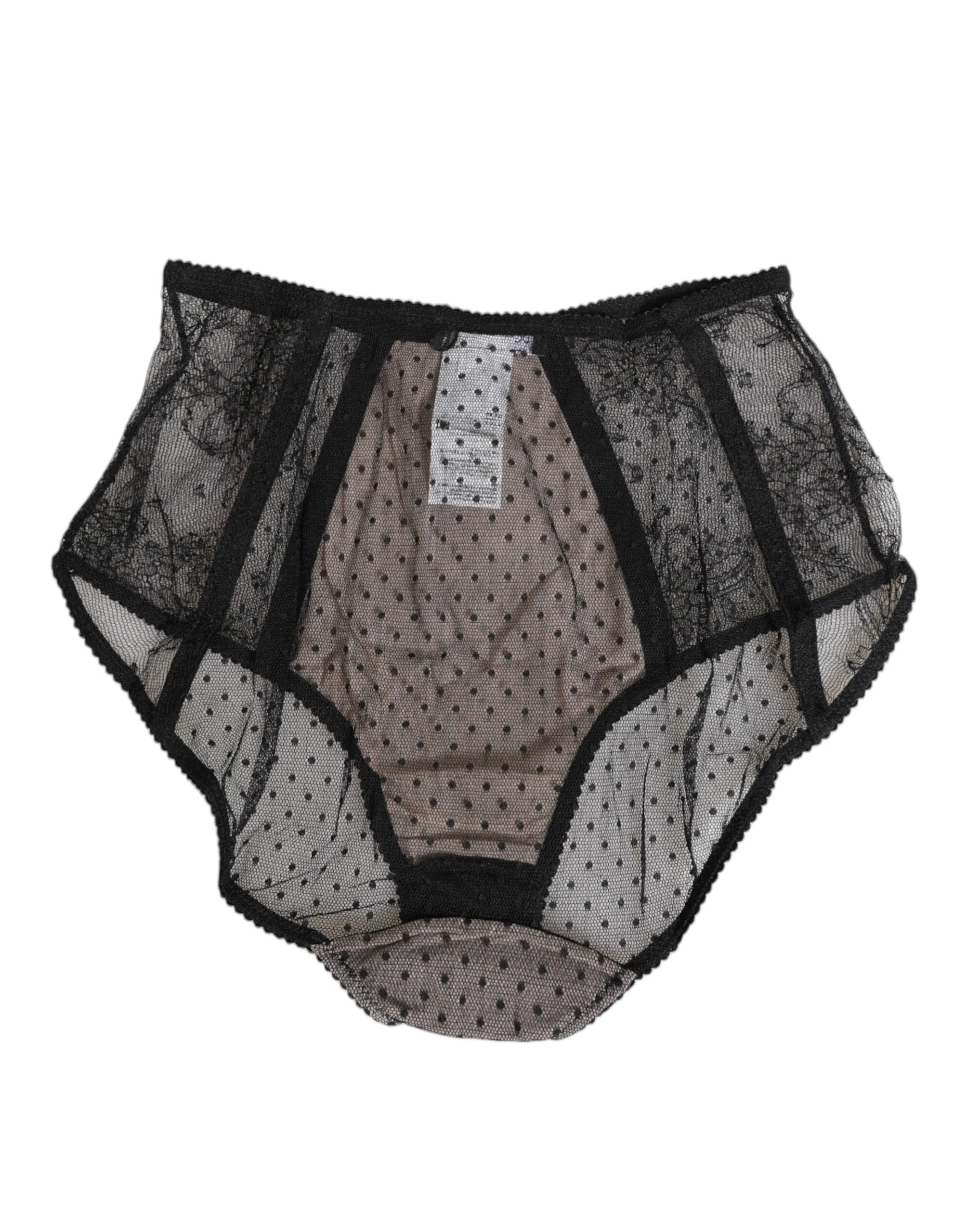Dolce & Gabbana Black Sheer Polka Dot Lace High Waist Underwear by Dolce & Gabbana