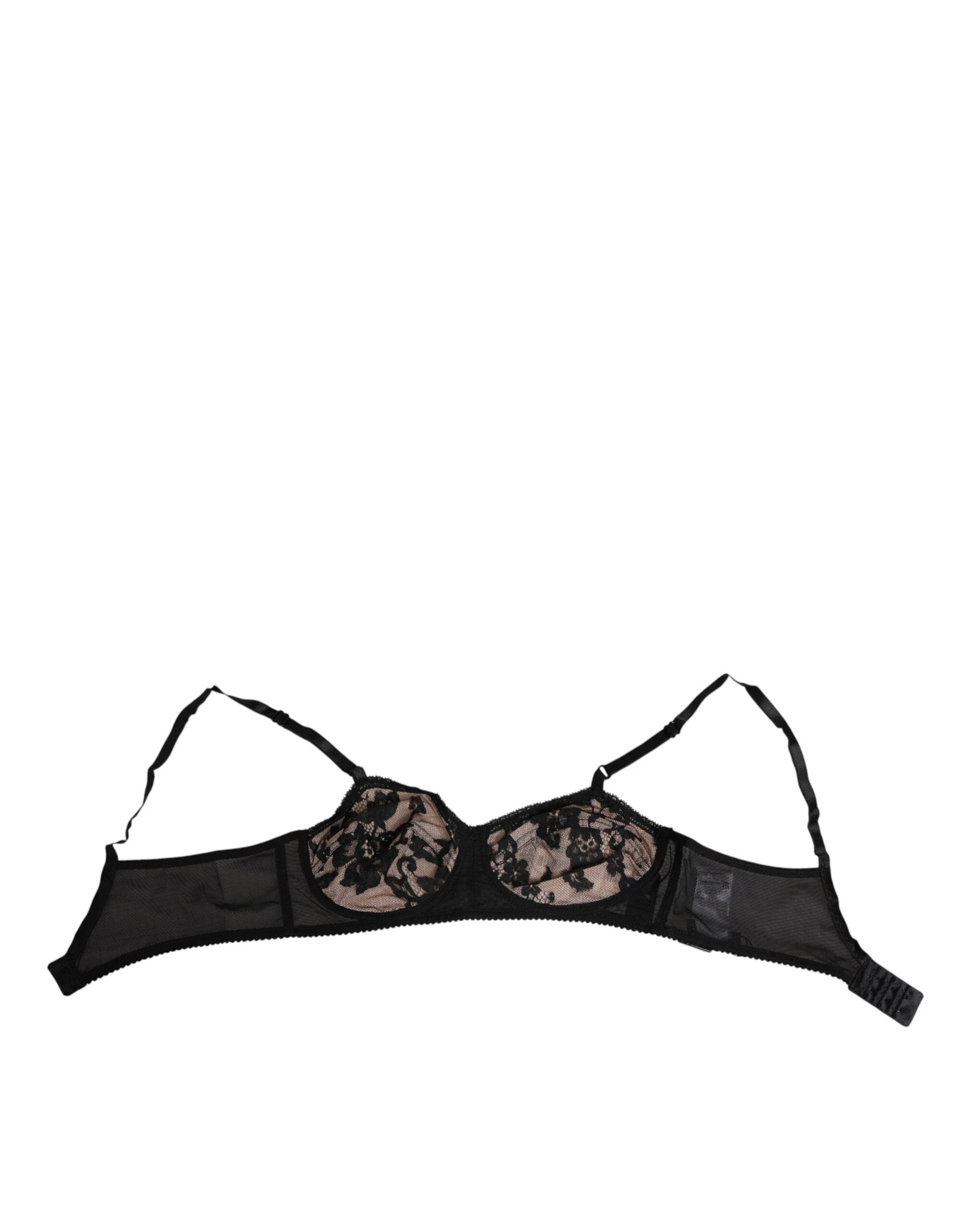 Dolce & Gabbana Black Nude Floral Lace Sheer Bra Underwear by Dolce & Gabbana