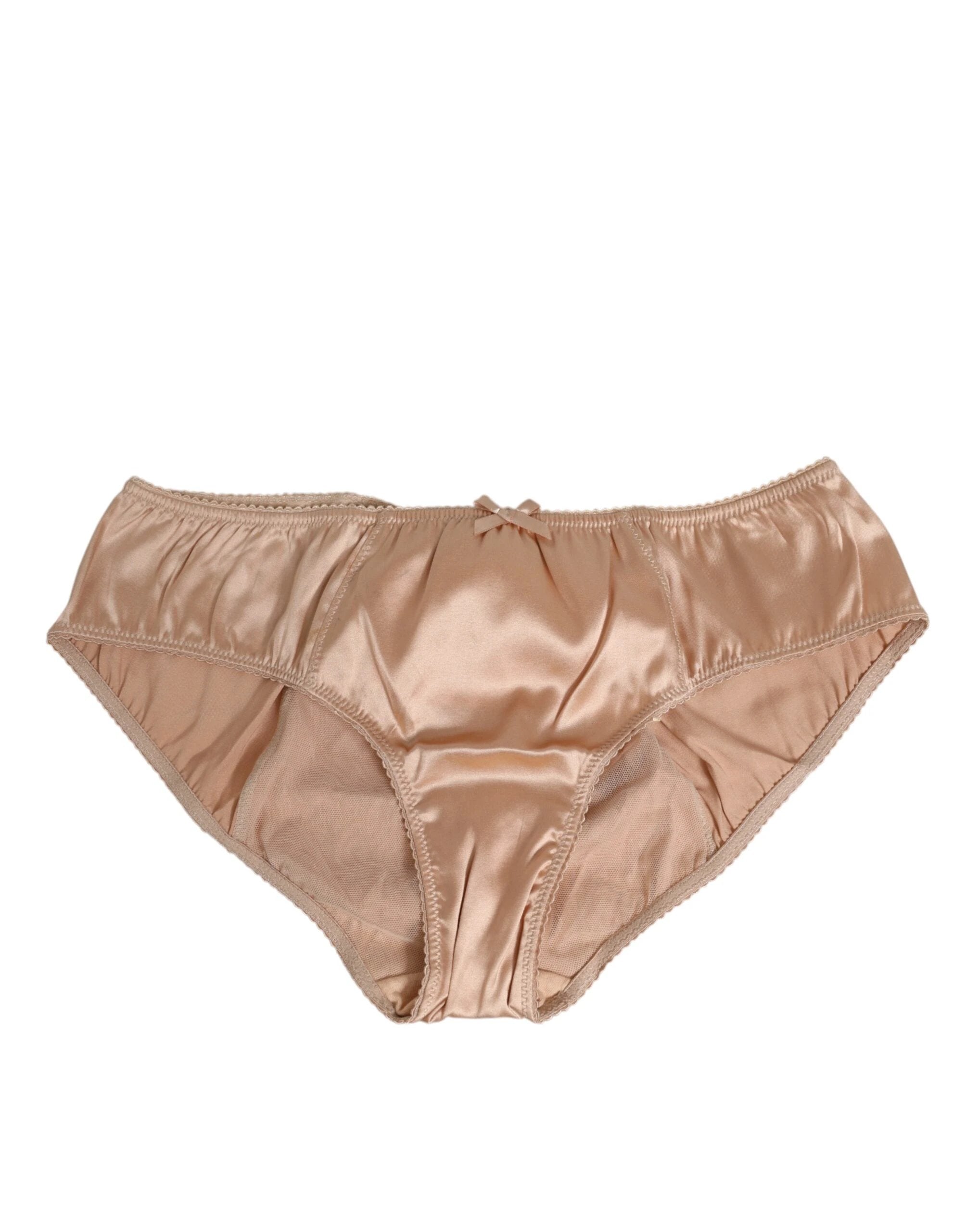 Dolce & Gabbana Nude Beige Silk Satin Bow Lace Trim Underwear by Dolce & Gabbana