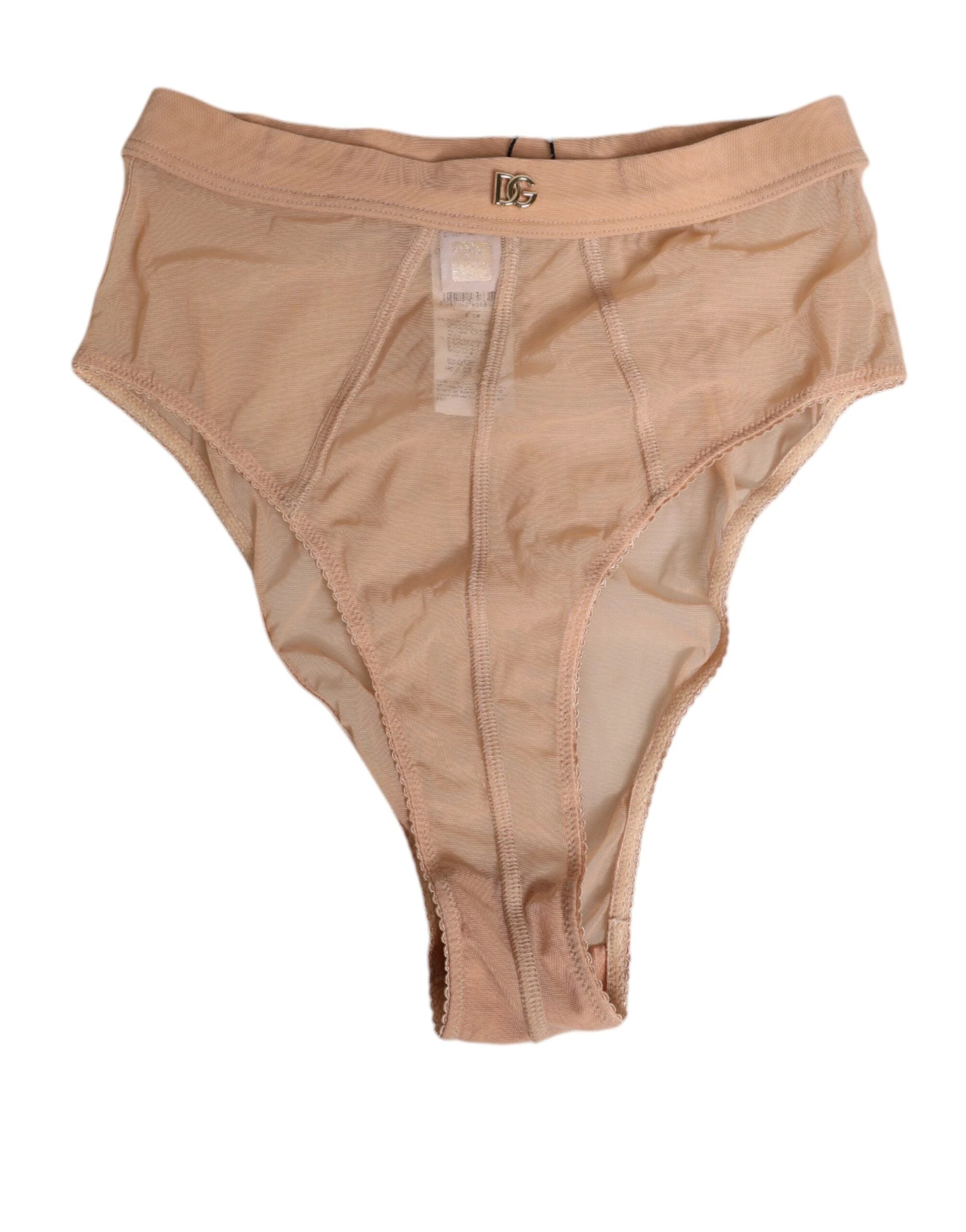 Dolce & Gabbana Beige Sheer Mesh High Waist Briefs Underwear by Dolce & Gabbana