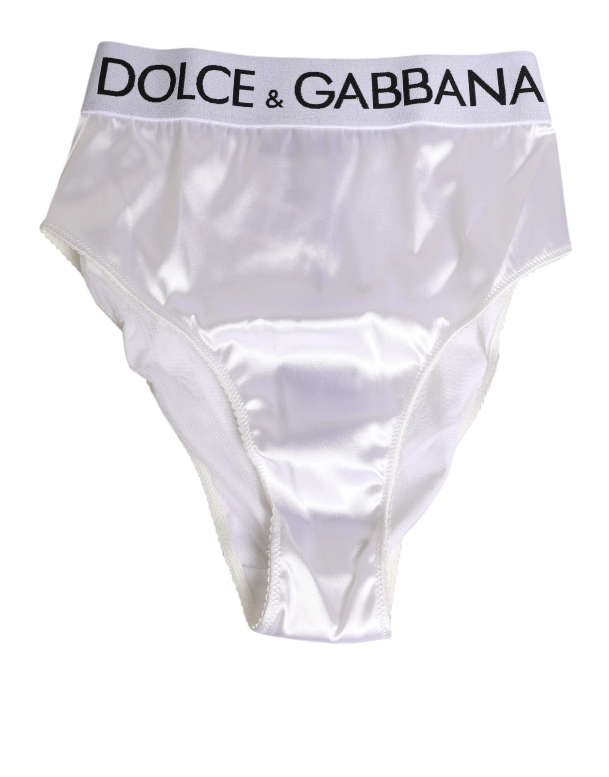 Dolce & Gabbana White Satin High-Waist Brief Logo Women Underwear by Dolce & Gabbana