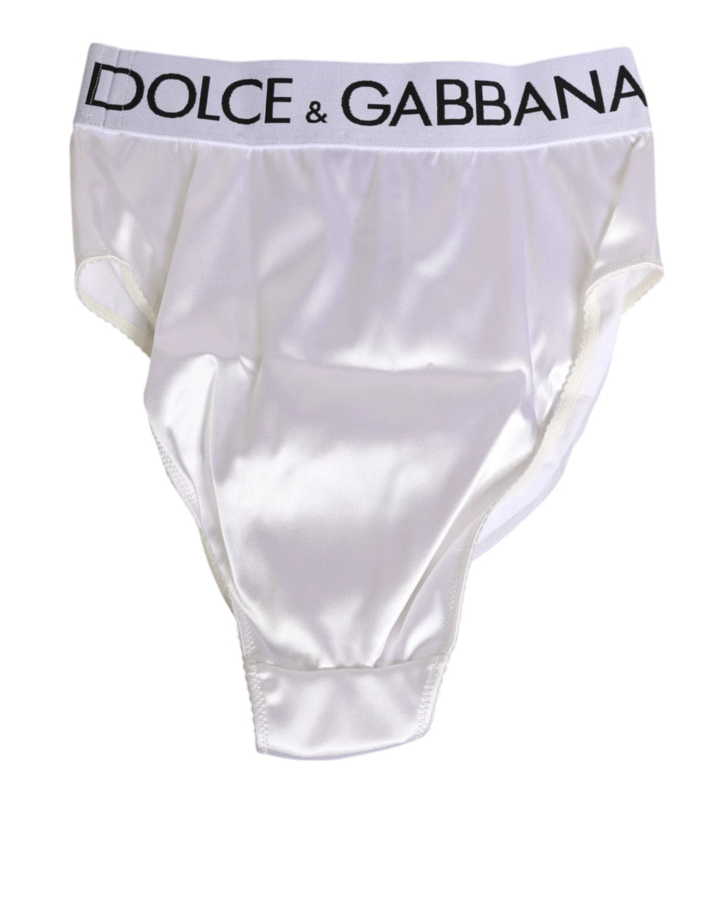 Dolce & Gabbana White Satin High-Waist Brief Logo Women Underwear by Dolce & Gabbana