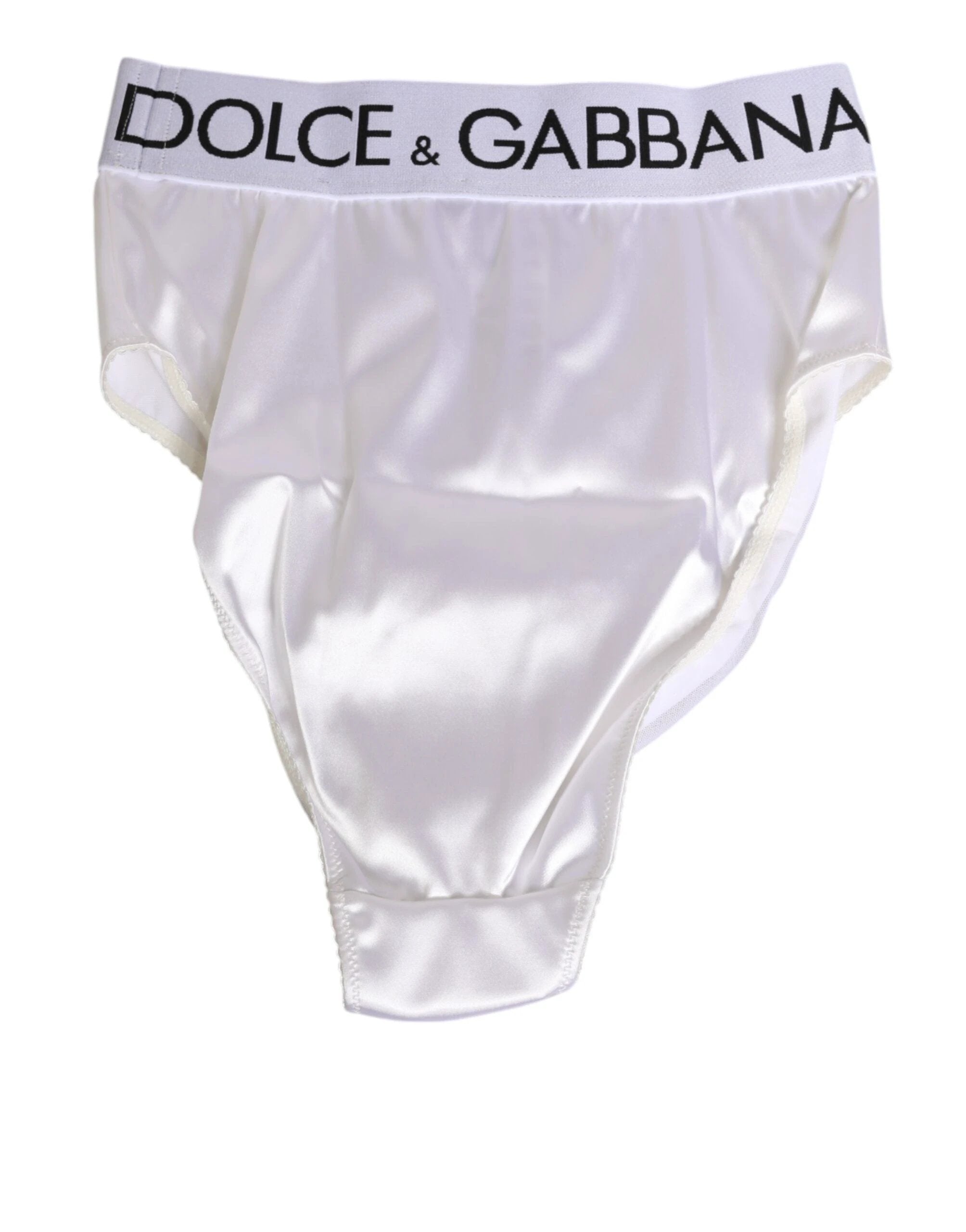 Dolce & Gabbana White Satin High-Waist Brief Logo Women Underwear by Dolce & Gabbana