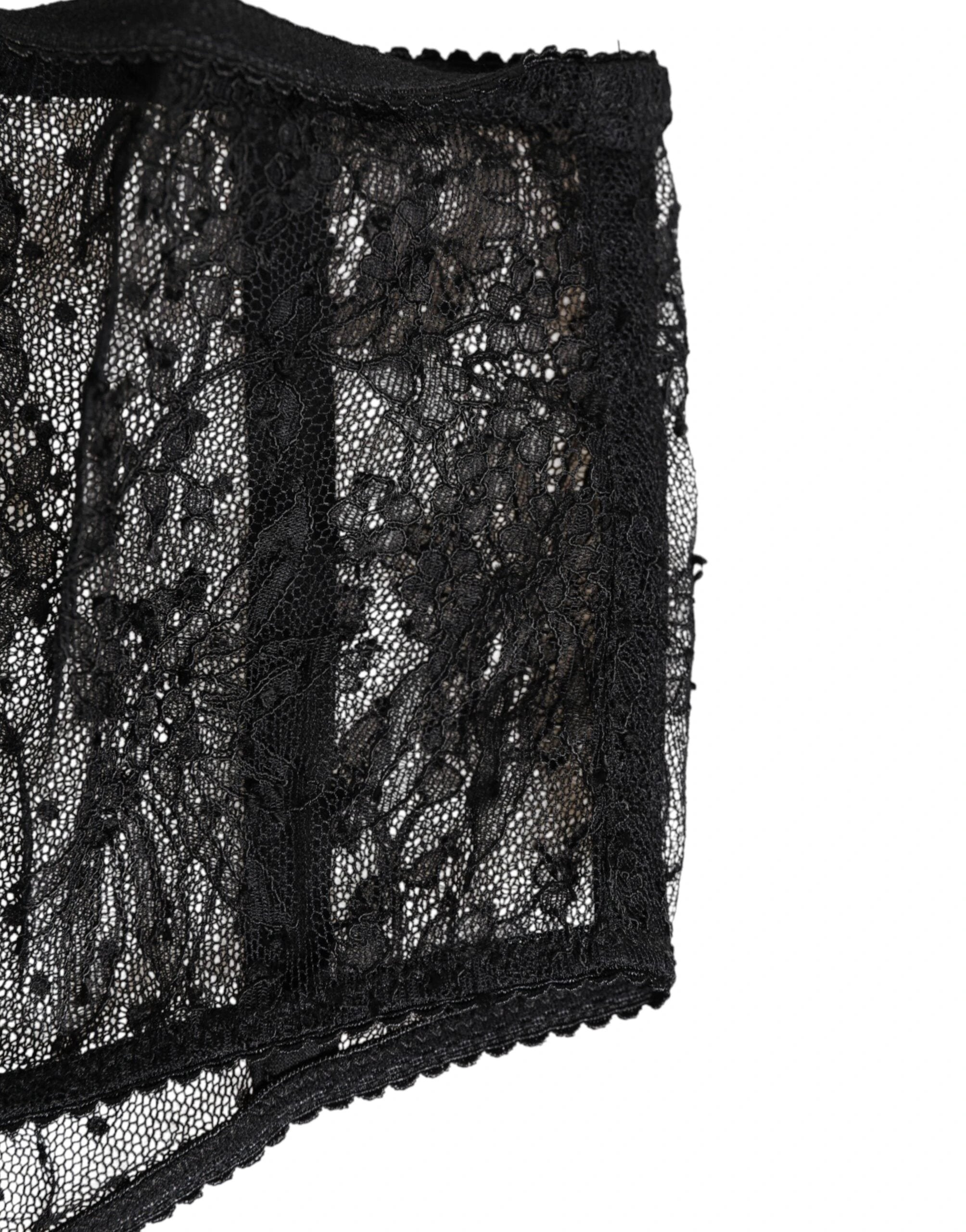 Dolce & Gabbana Black Lace Polka Dot Mesh High Waist Underwear by Dolce & Gabbana
