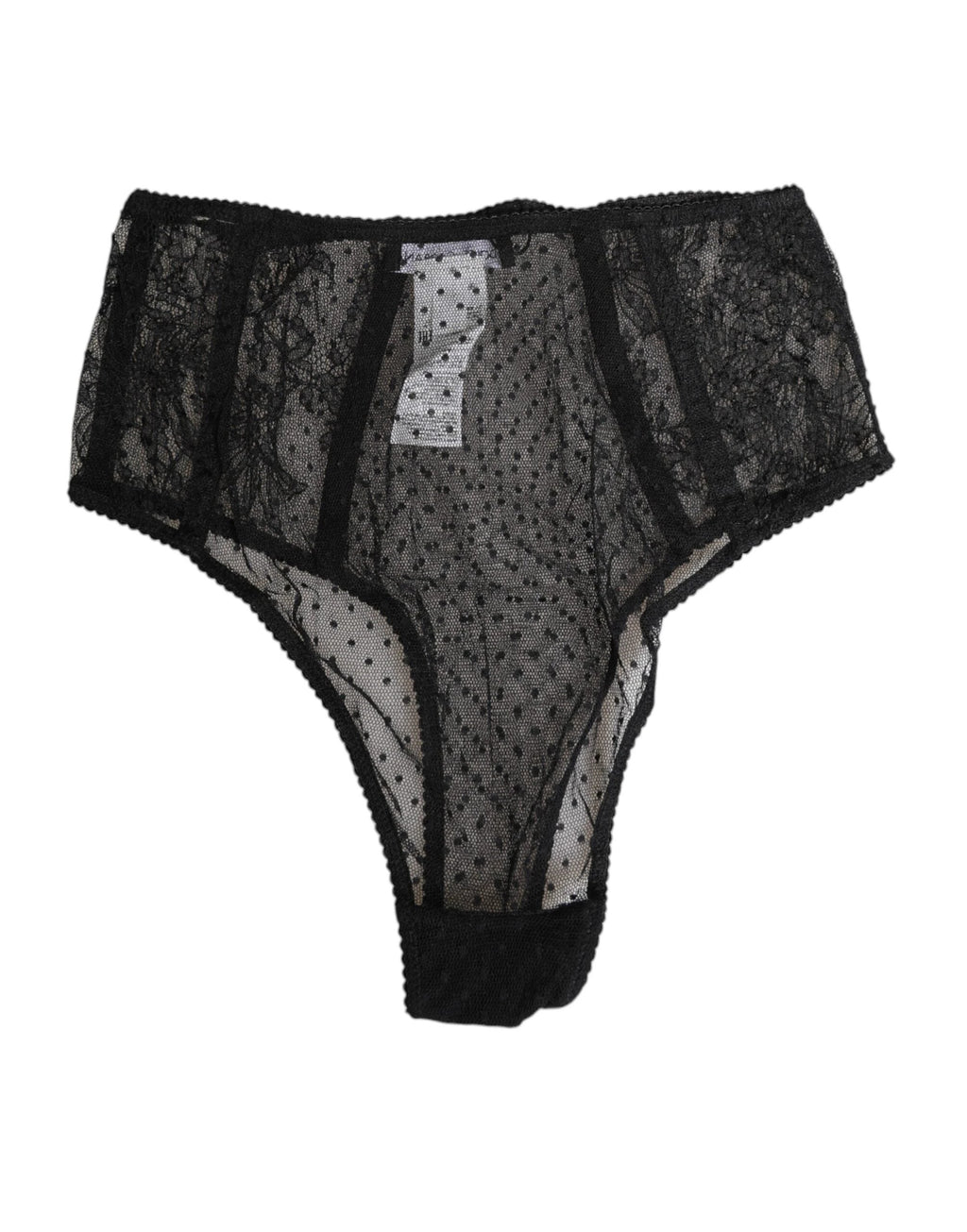 Dolce & Gabbana Black Lace Polka Dot Mesh High Waist Underwear by Dolce & Gabbana