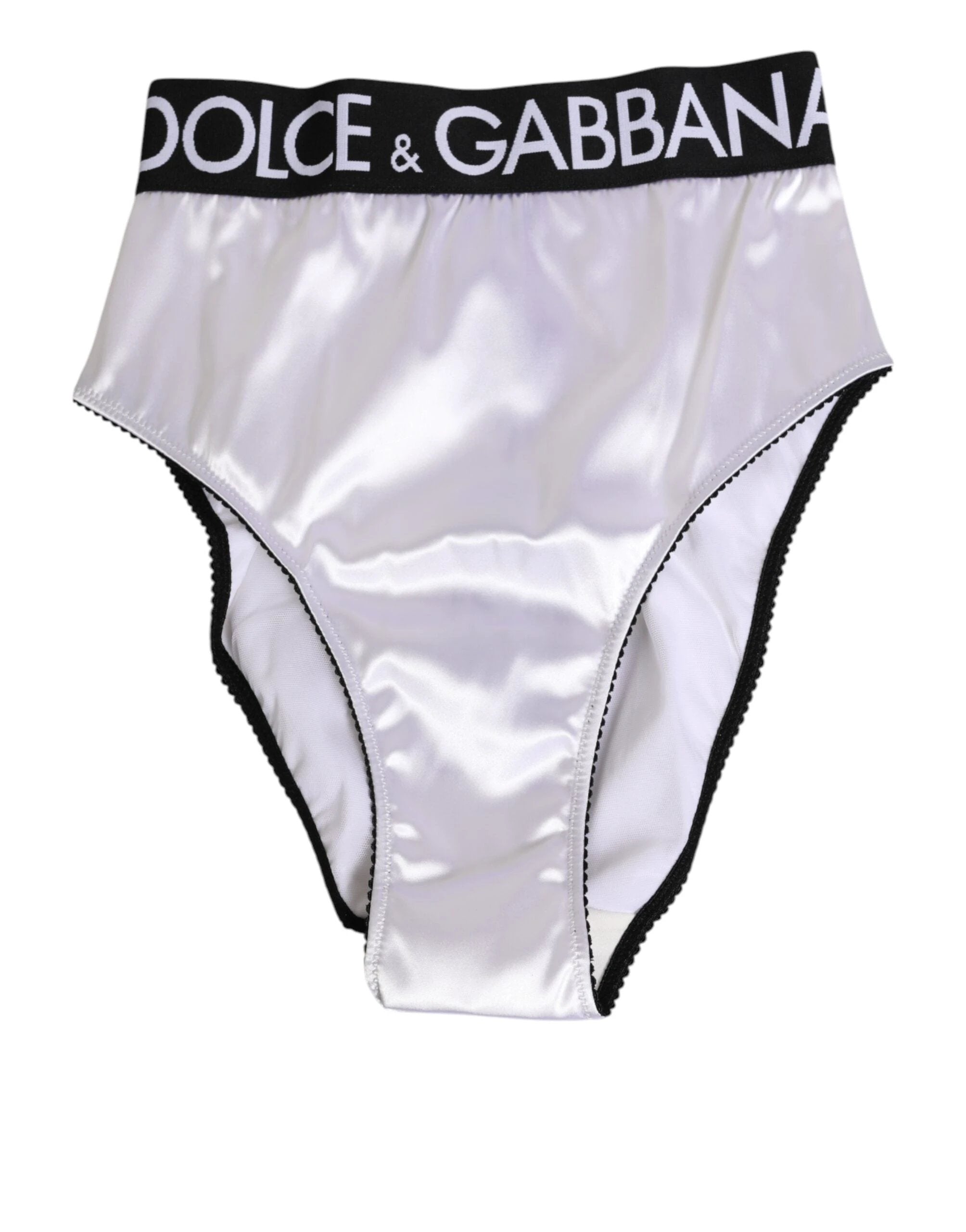 Dolce & Gabbana White Satin High-Waist Black Logo Women Underwear by Dolce & Gabbana