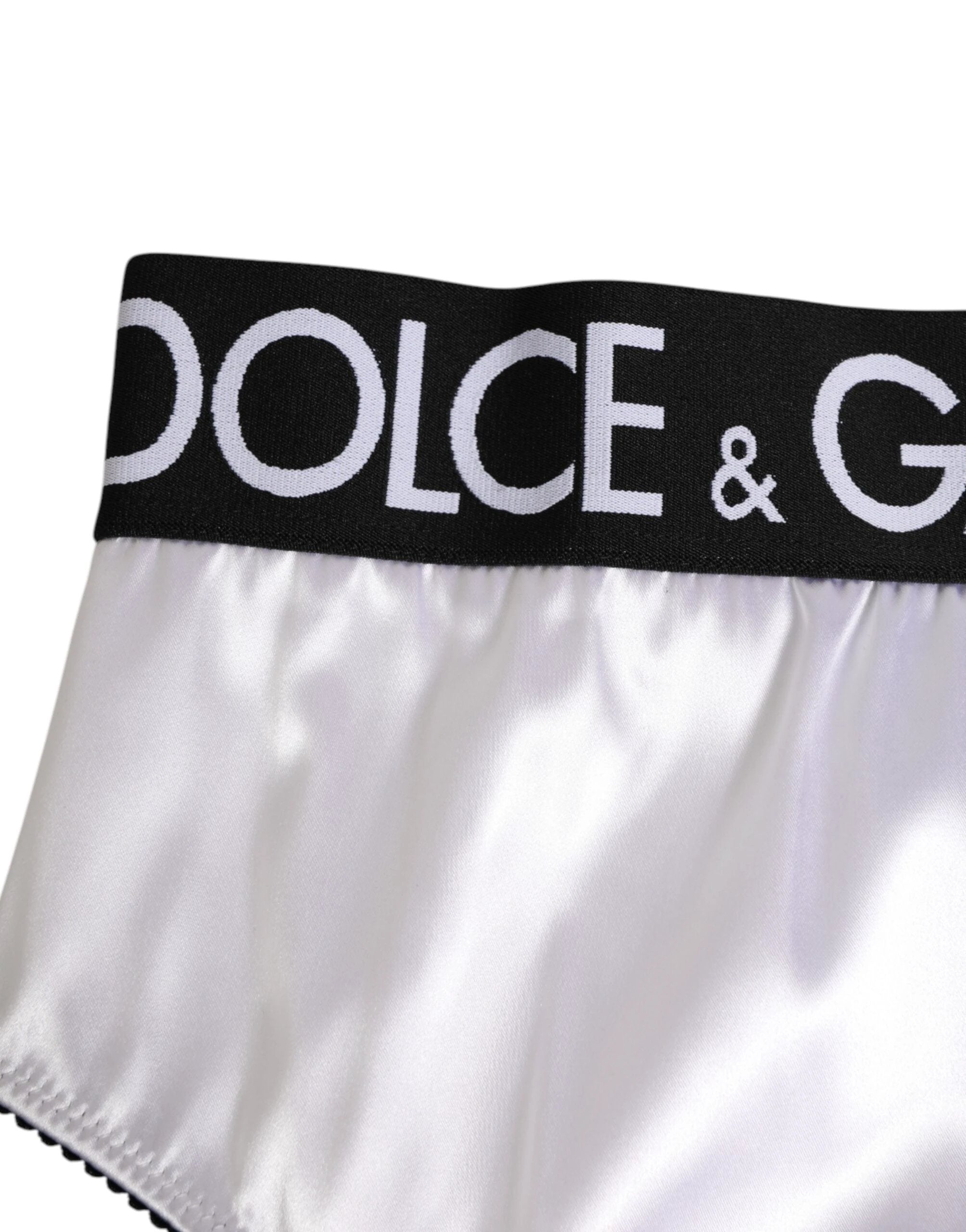 Dolce & Gabbana White Satin High-Waist Black Logo Women Underwear by Dolce & Gabbana
