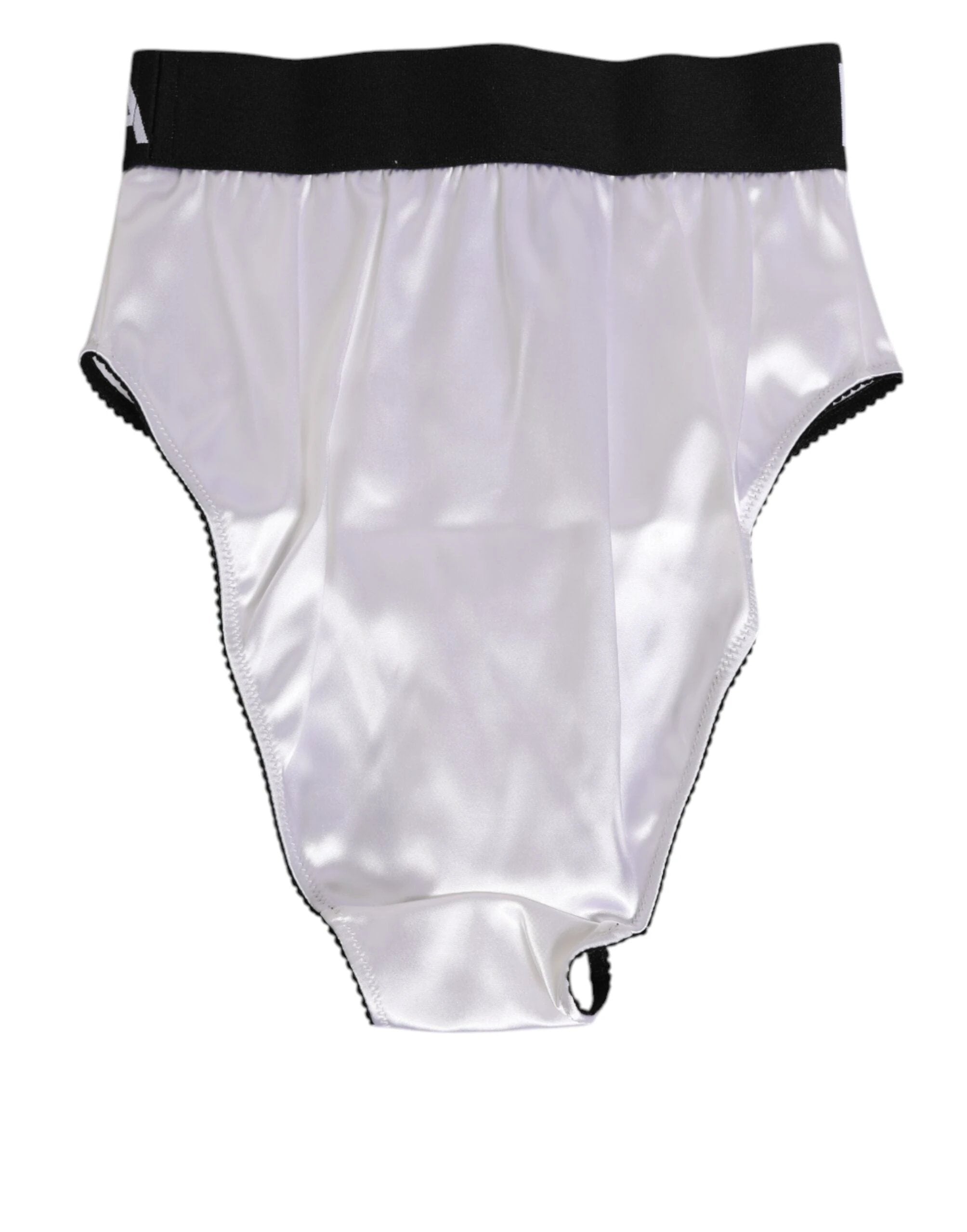 Dolce & Gabbana White Satin High-Waist Black Logo Women Underwear by Dolce & Gabbana