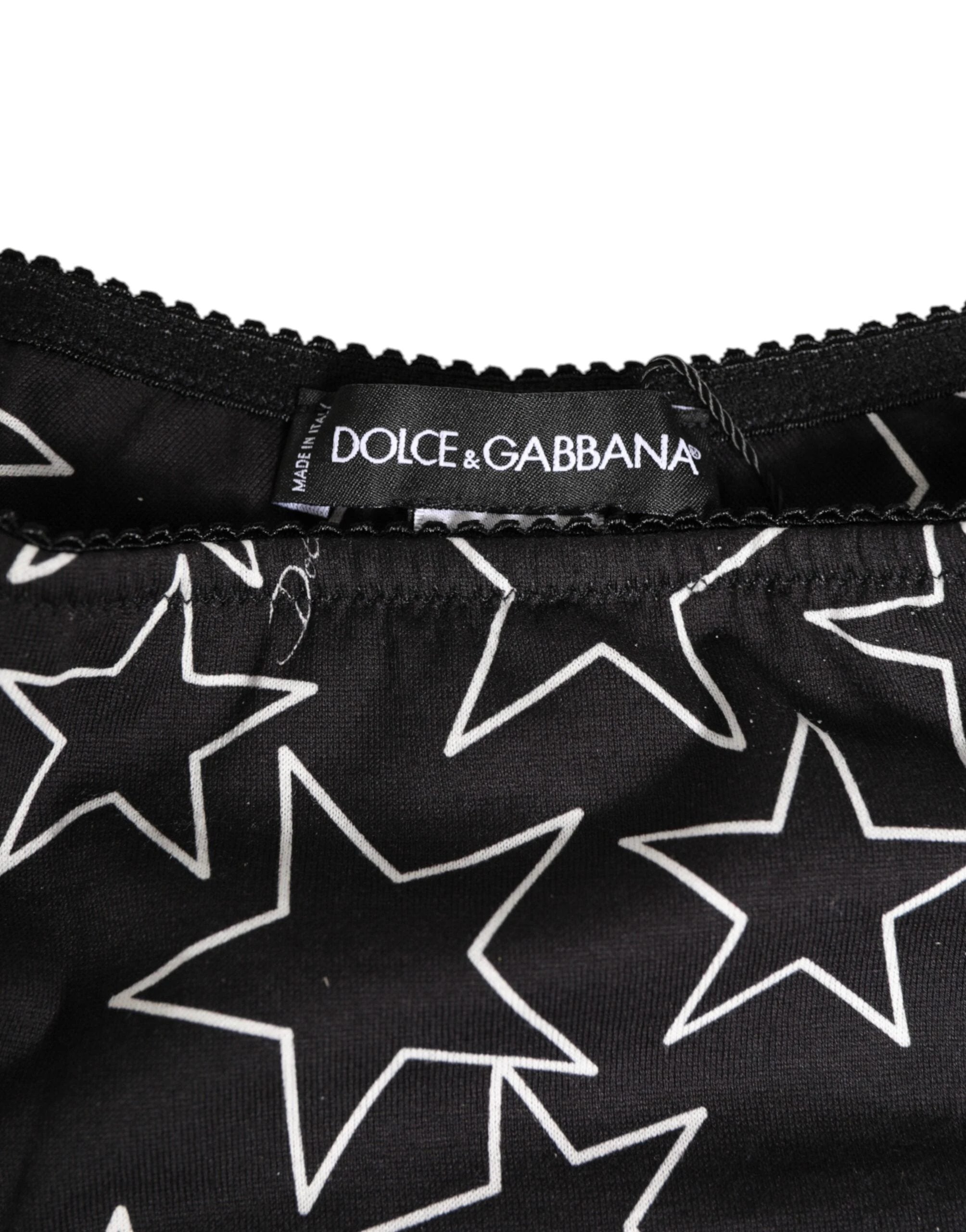Dolce & Gabbana Black White Star Print Cotton Slip Panty Underwear by Dolce & Gabbana
