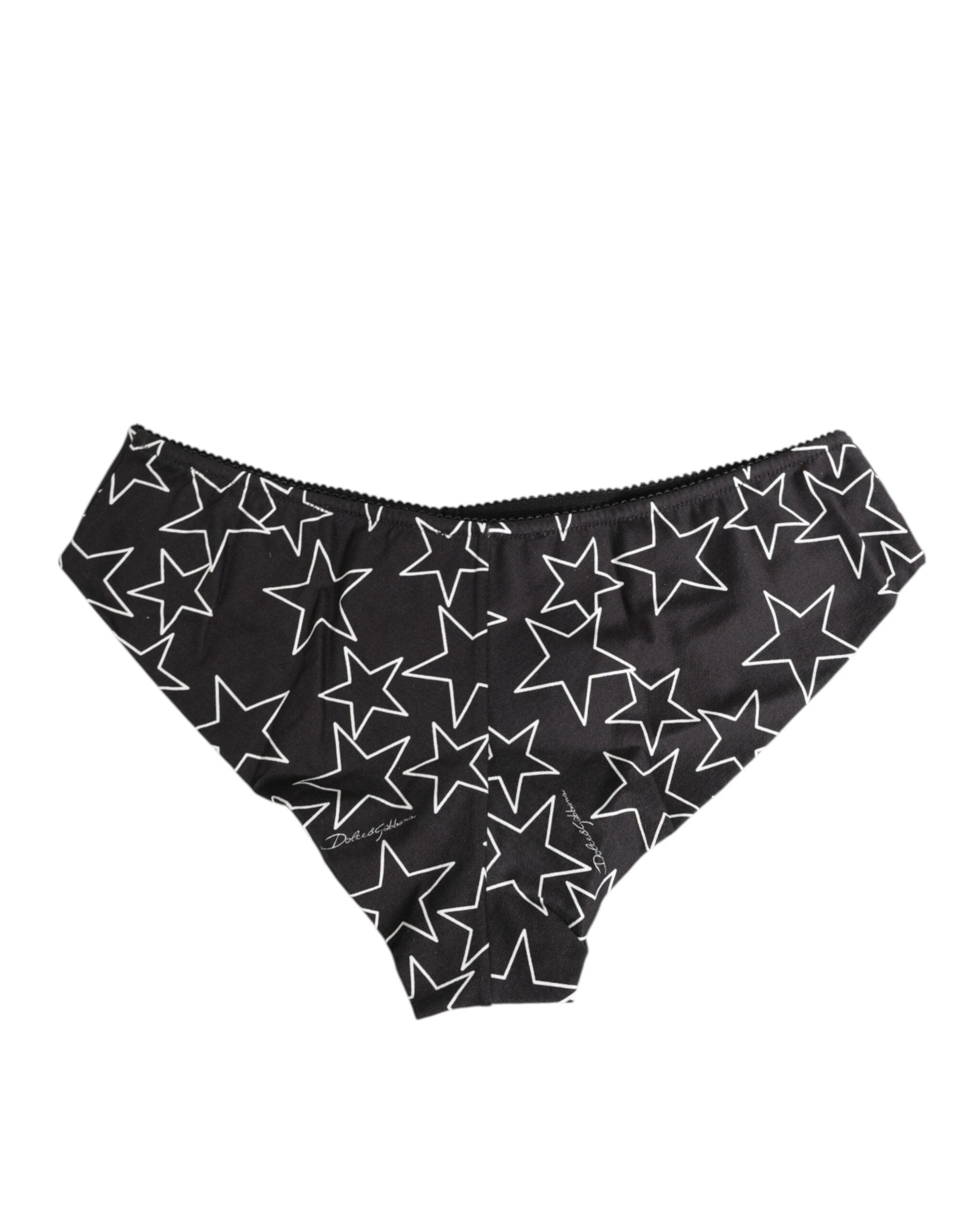 Dolce & Gabbana Black White Star Print Cotton Slip Panty Underwear by Dolce & Gabbana