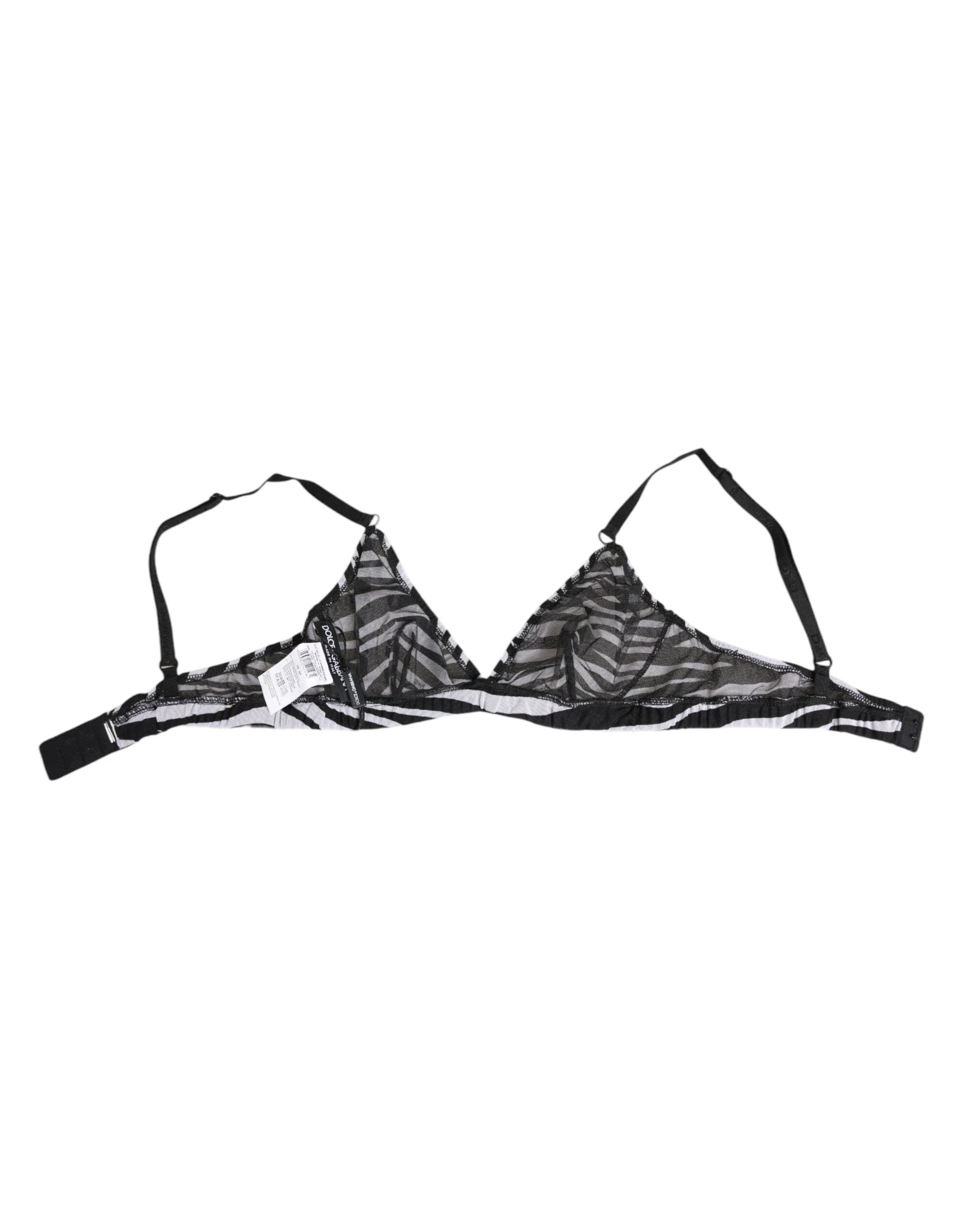 Dolce & Gabbana Black White Zebra Print Sheer Mesh Bralette Underwear by Dolce & Gabbana