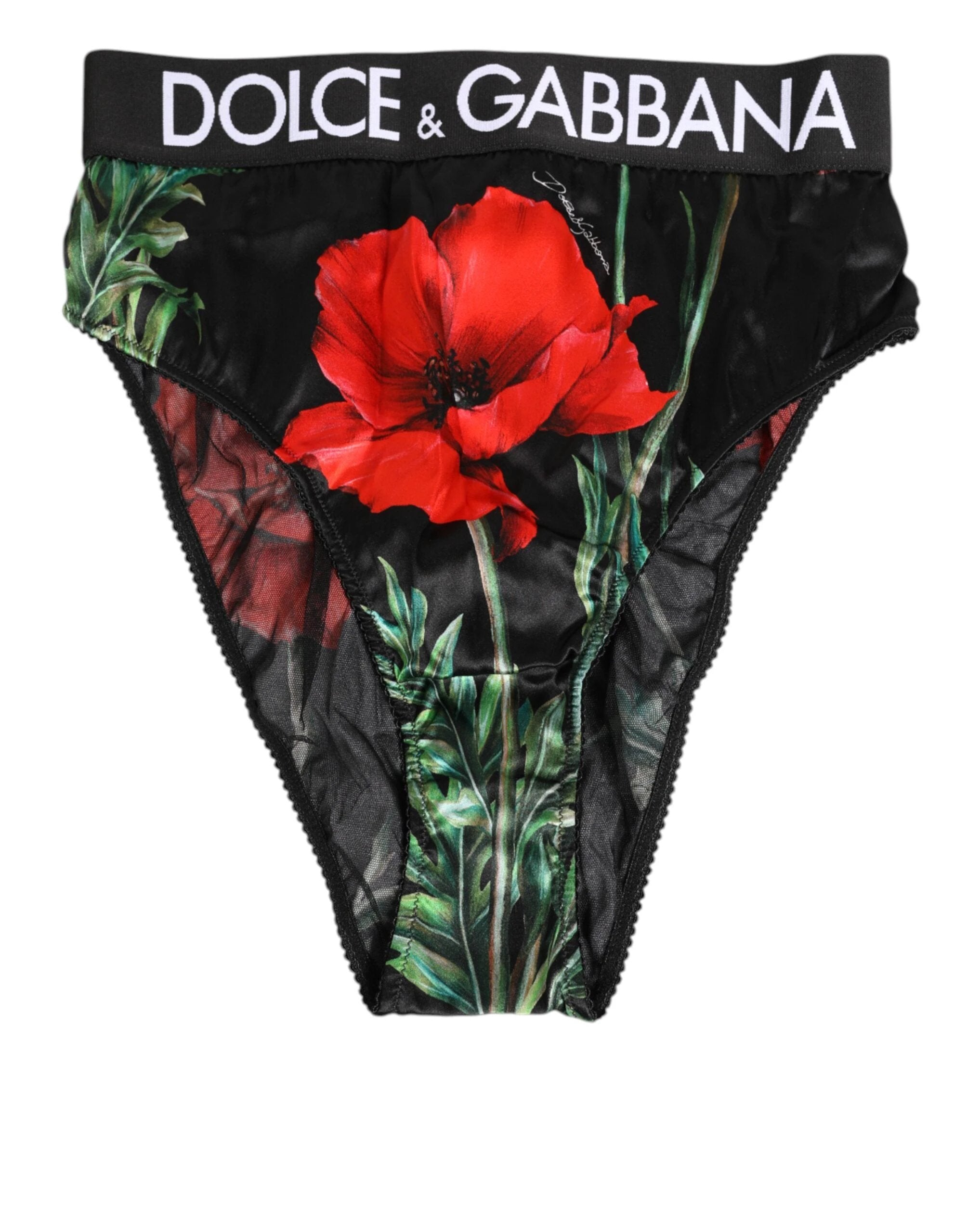 Dolce & Gabbana Black Floral Print High Waist Sheer Mesh Underwear by Dolce & Gabbana