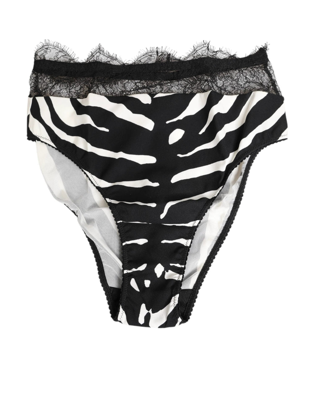 Dolce & Gabbana Black White Zebra Print Lace Trim High Underwear by Dolce & Gabbana