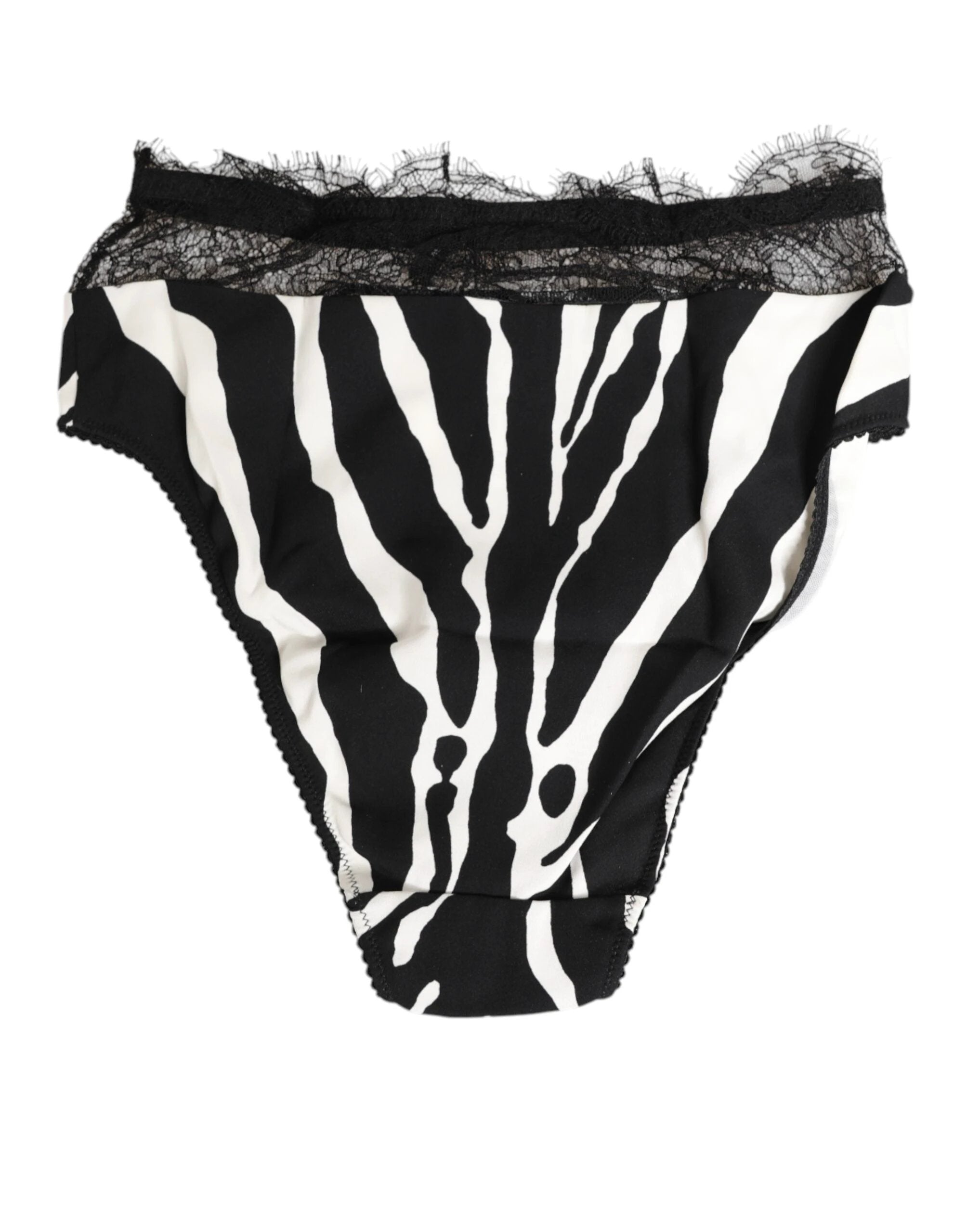 Dolce & Gabbana Black White Zebra Print Lace Trim High Underwear by Dolce & Gabbana