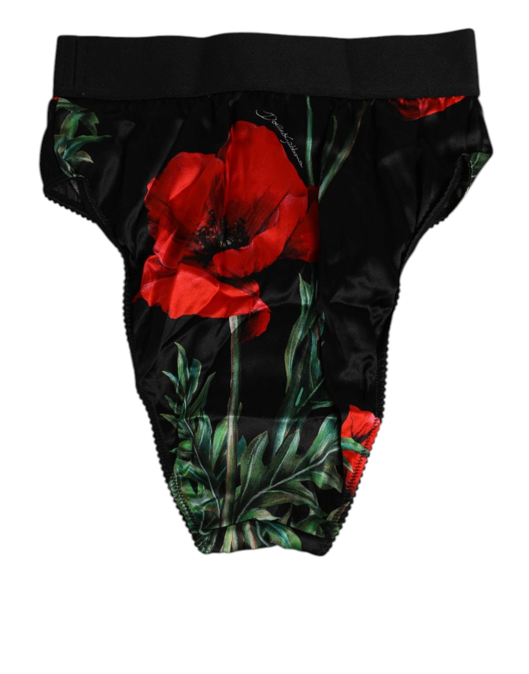 Dolce & Gabbana Black Floral Print High Waist Sheer Mesh Underwear by Dolce & Gabbana