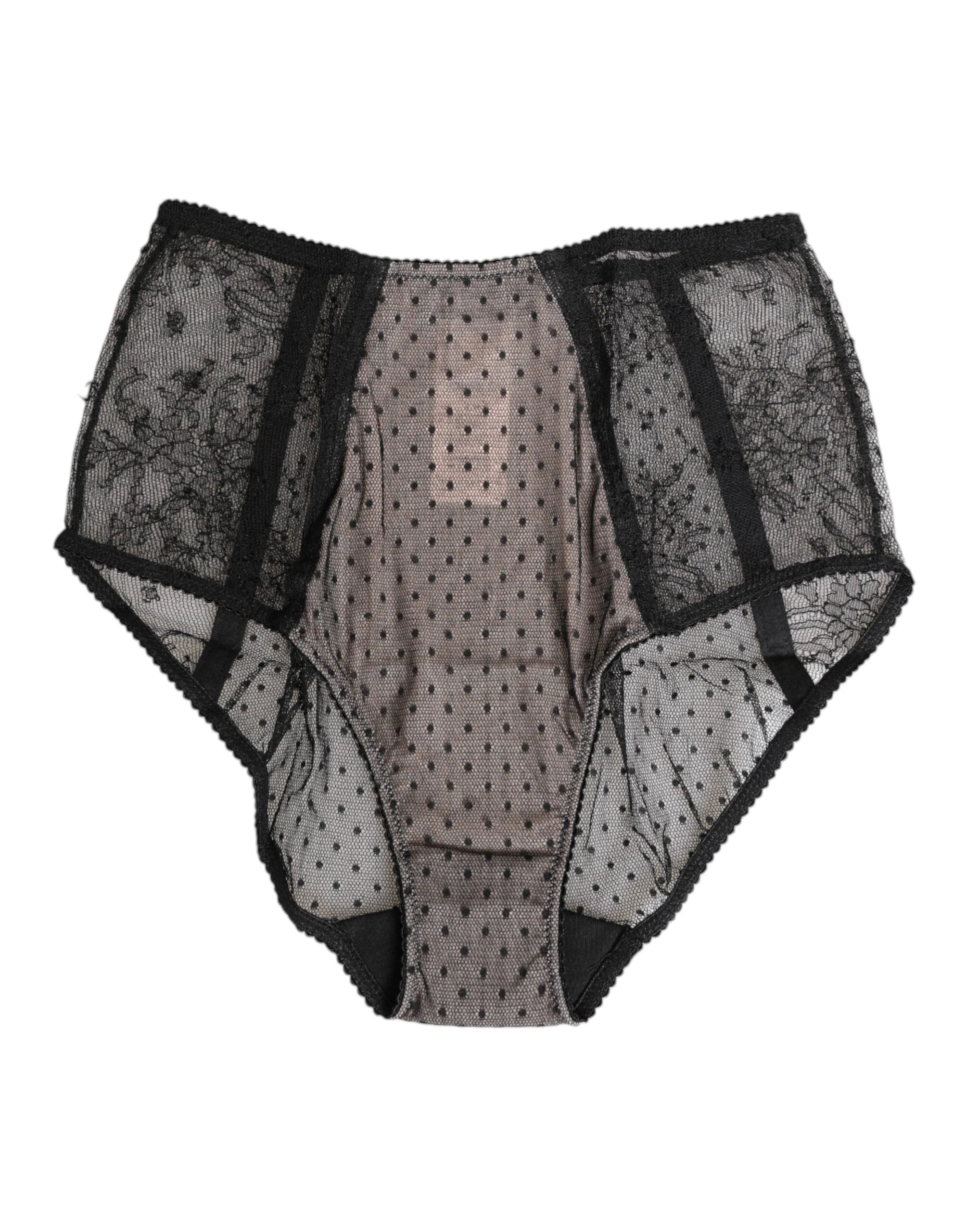 Dolce & Gabbana Black Sheer Polka Dot Lace High Waist Underwear by Dolce & Gabbana