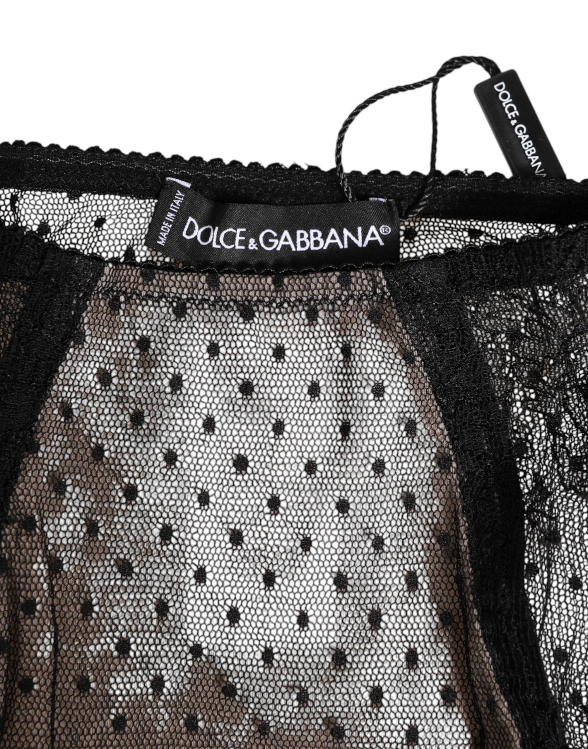 Dolce & Gabbana Black Sheer Polka Dot Lace High Waist Underwear by Dolce & Gabbana
