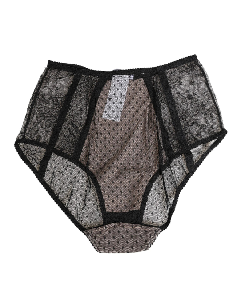 Dolce & Gabbana Black Sheer Polka Dot Lace High Waist Underwear by Dolce & Gabbana