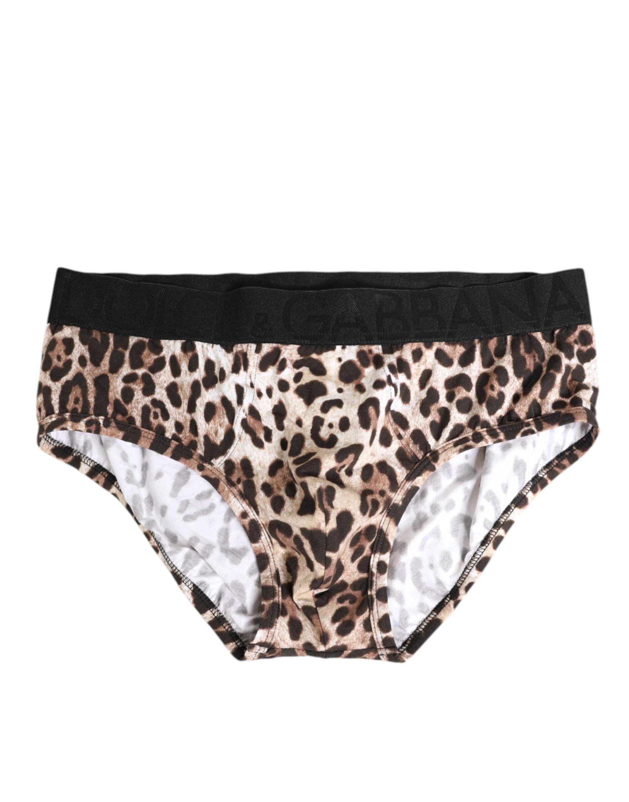 Dolce & Gabbana Leopard Print Black Waistband Cotton Underwear by Dolce & Gabbana