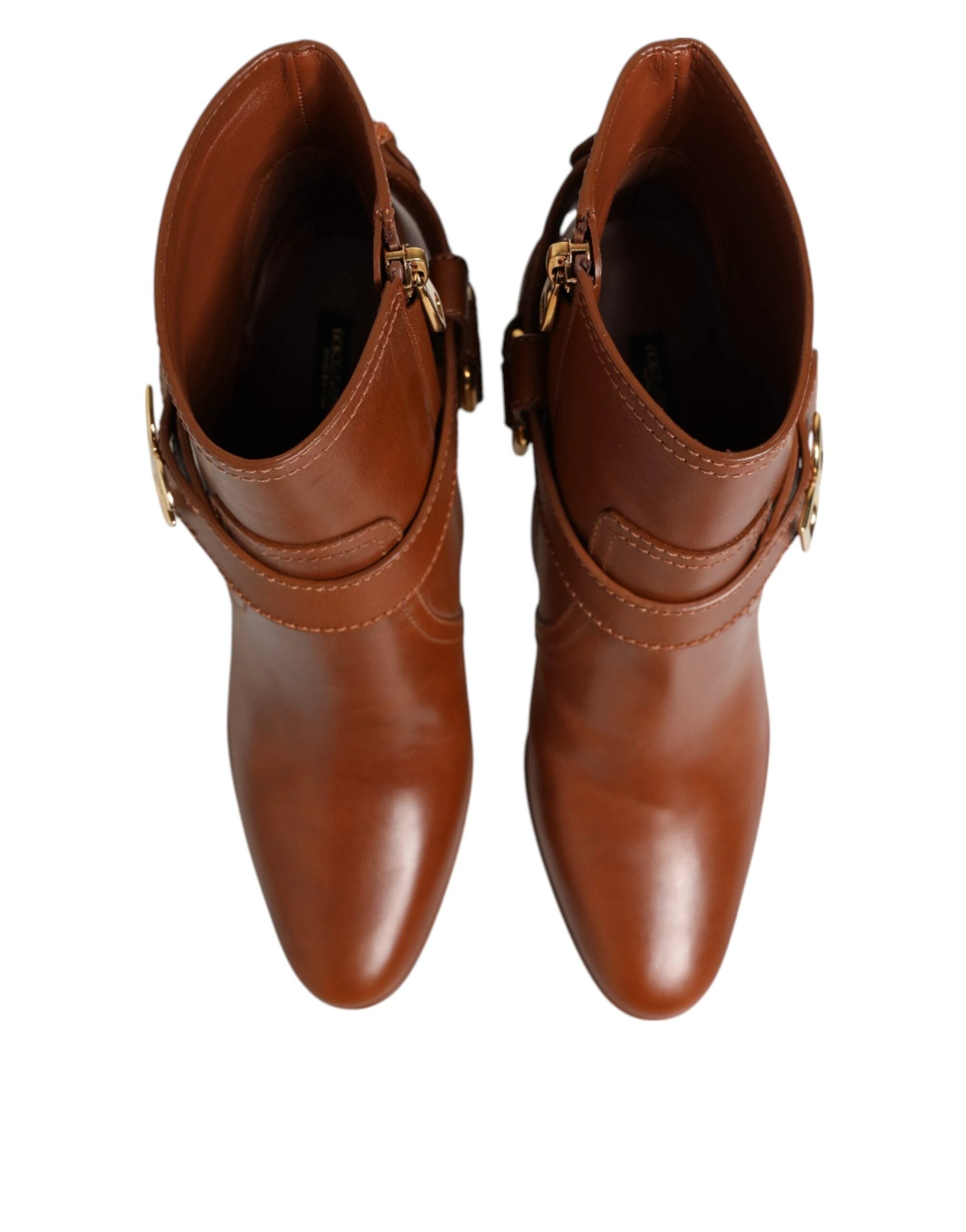 Dolce & Gabbana Brown Leather DG Logo Buckle Ankle Boots Shoes by Dolce & Gabbana