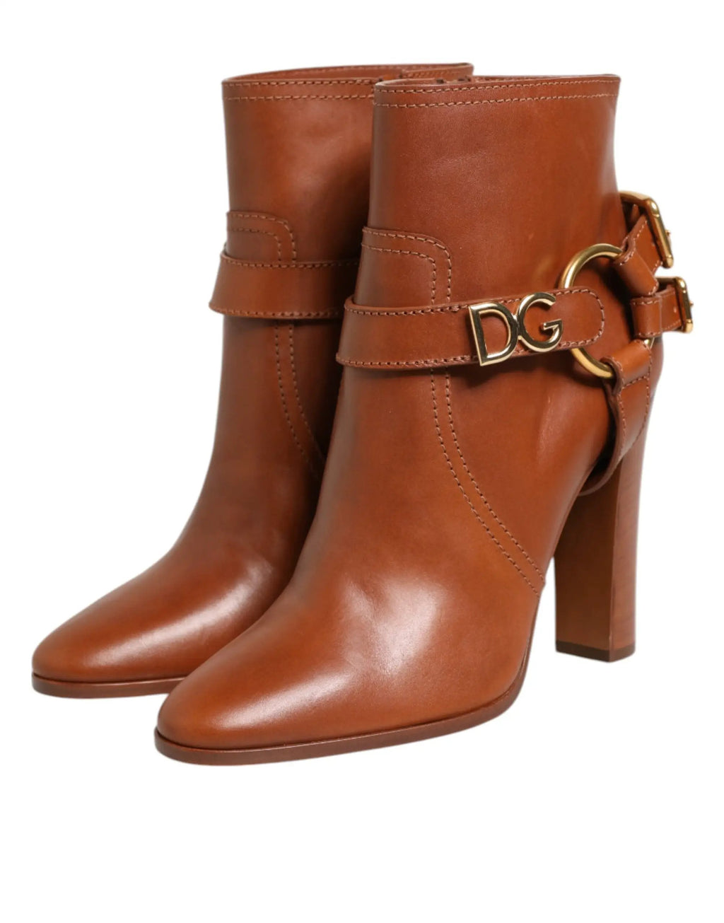 Bottines Dolce &amp; Gabbana en cuir marron avec boucle et logo DG