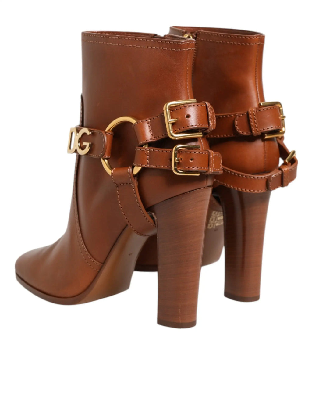 Bottines Dolce &amp; Gabbana en cuir marron avec boucle et logo DG
