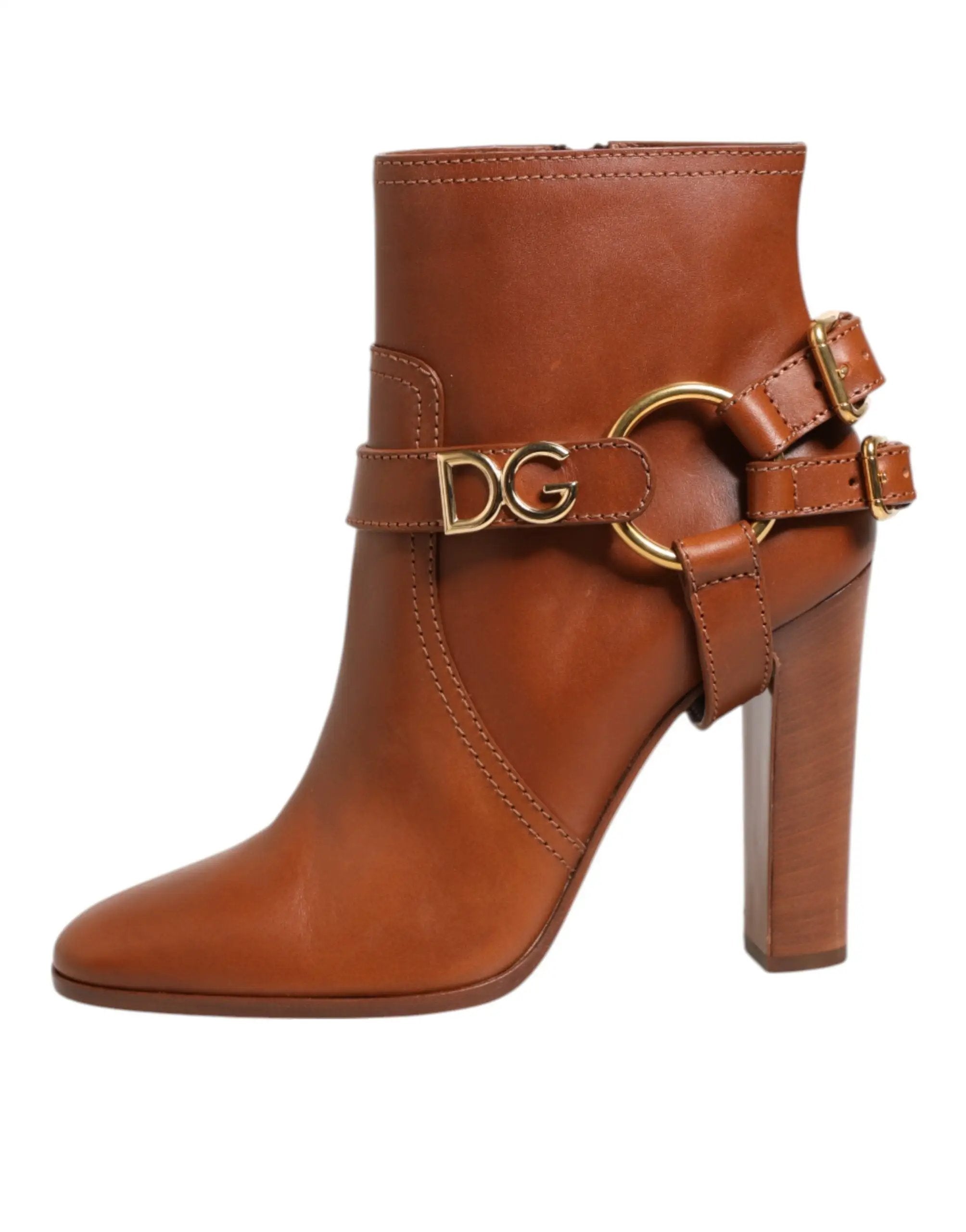 Bottines Dolce &amp; Gabbana en cuir marron avec boucle et logo DG