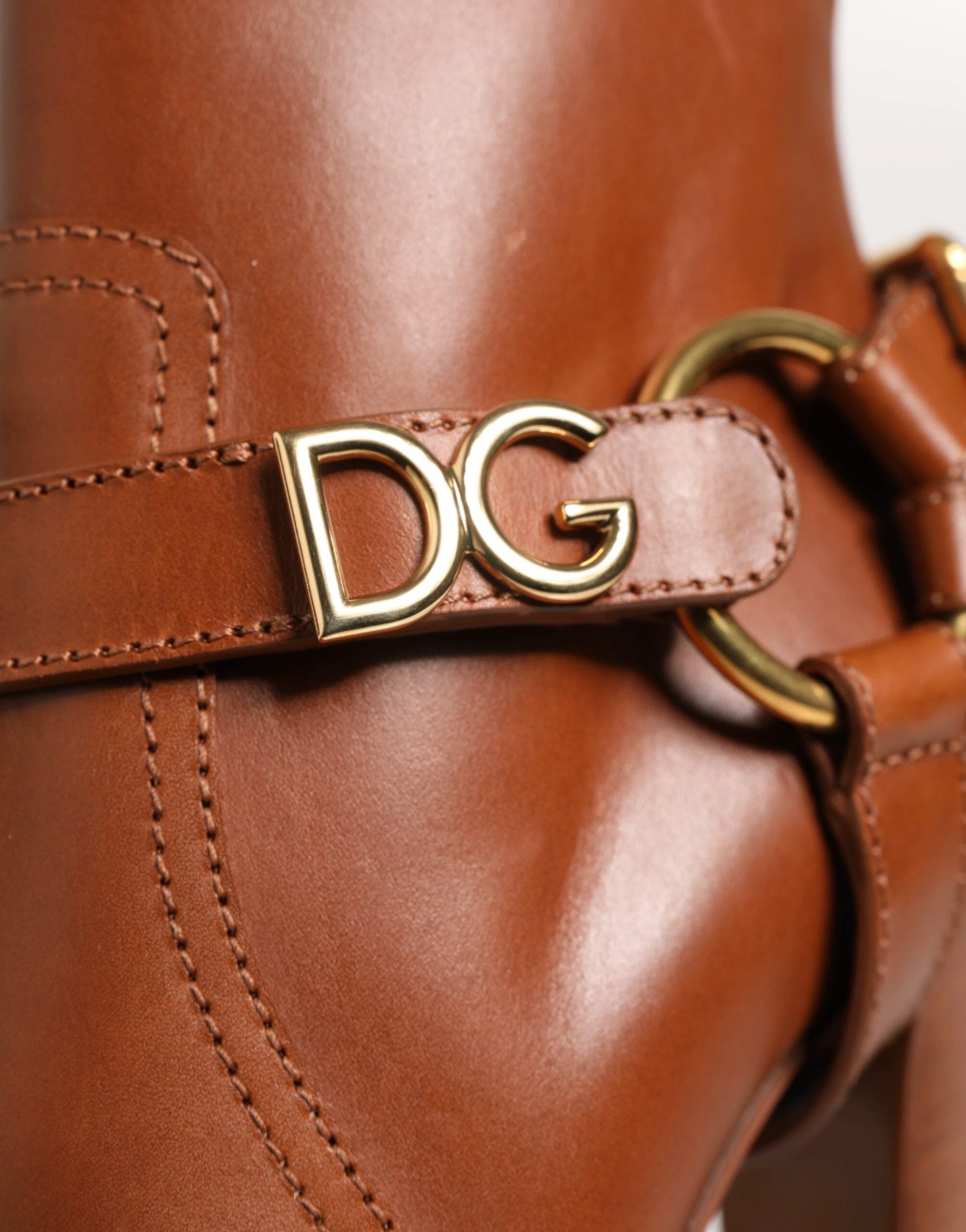 Dolce & Gabbana Brown Leather DG Logo Buckle Ankle Boots Shoes by Dolce & Gabbana