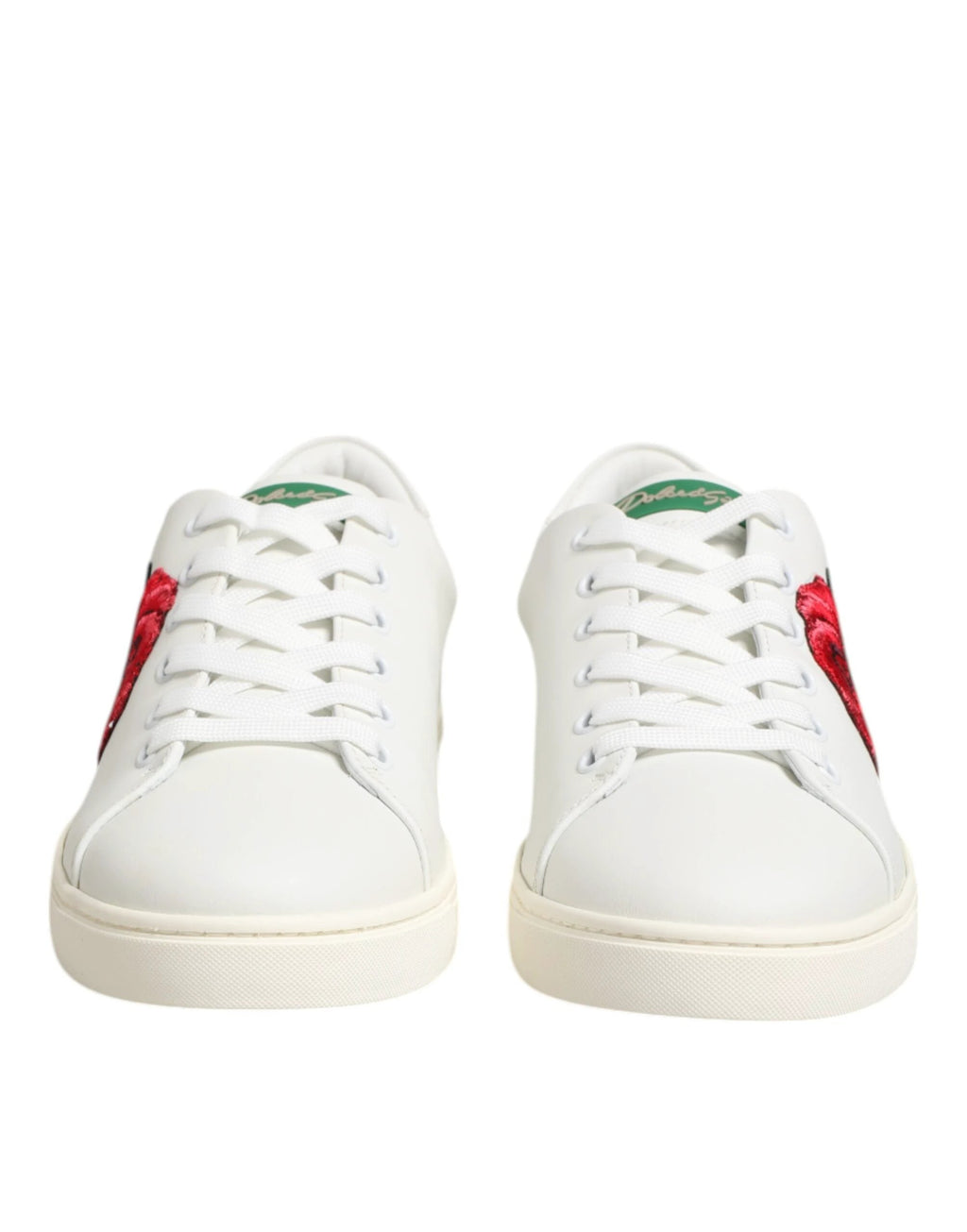 Dolce & Gabbana White Leather Rose Embroidery Low-Top Shoes by Dolce & Gabbana