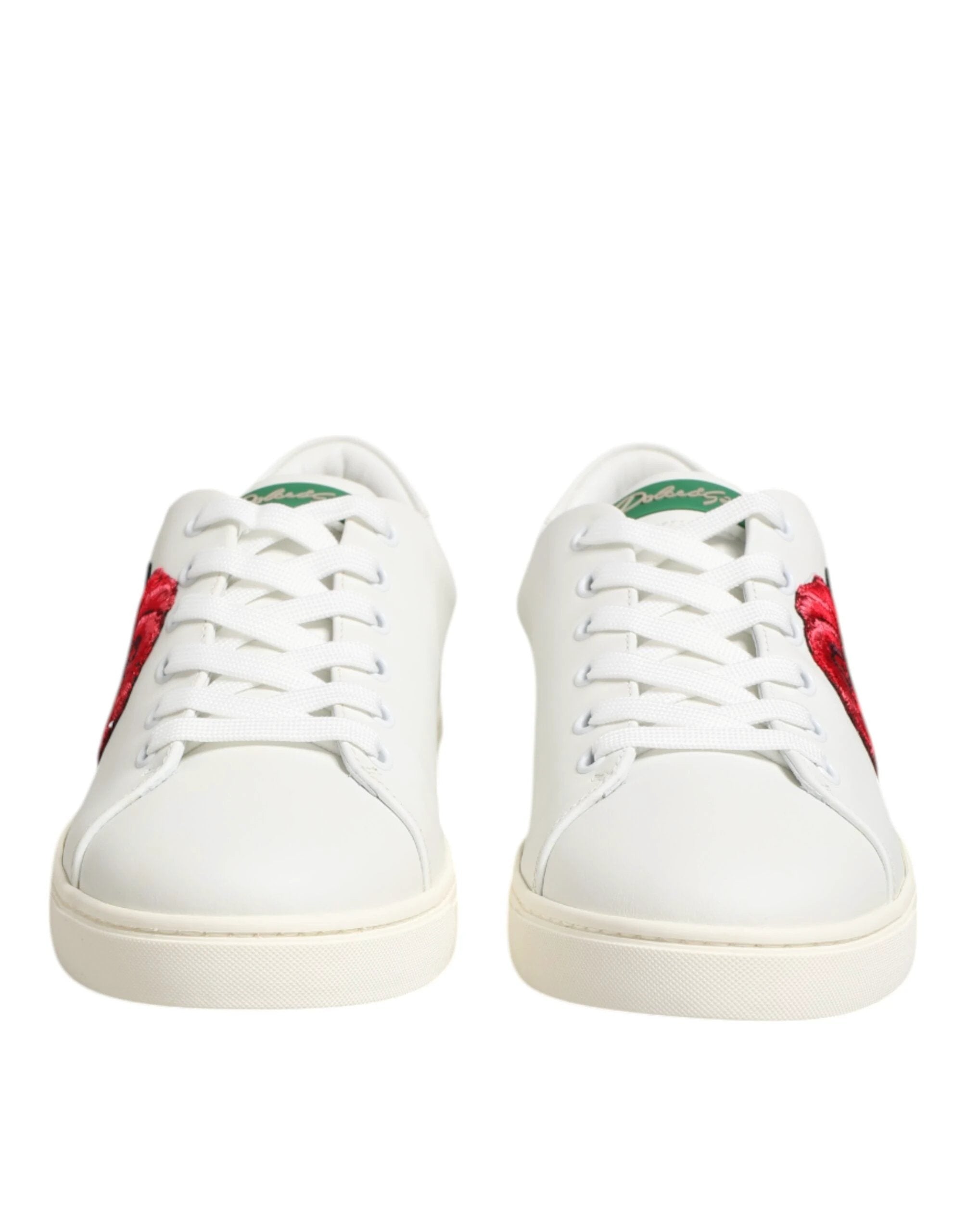 Dolce & Gabbana White Leather Rose Embroidery Low-Top Shoes by Dolce & Gabbana
