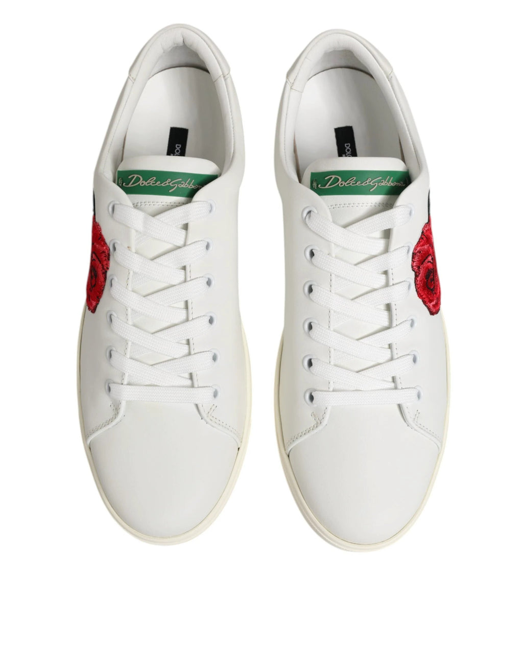 Dolce & Gabbana White Leather Rose Embroidery Low-Top Shoes by Dolce & Gabbana