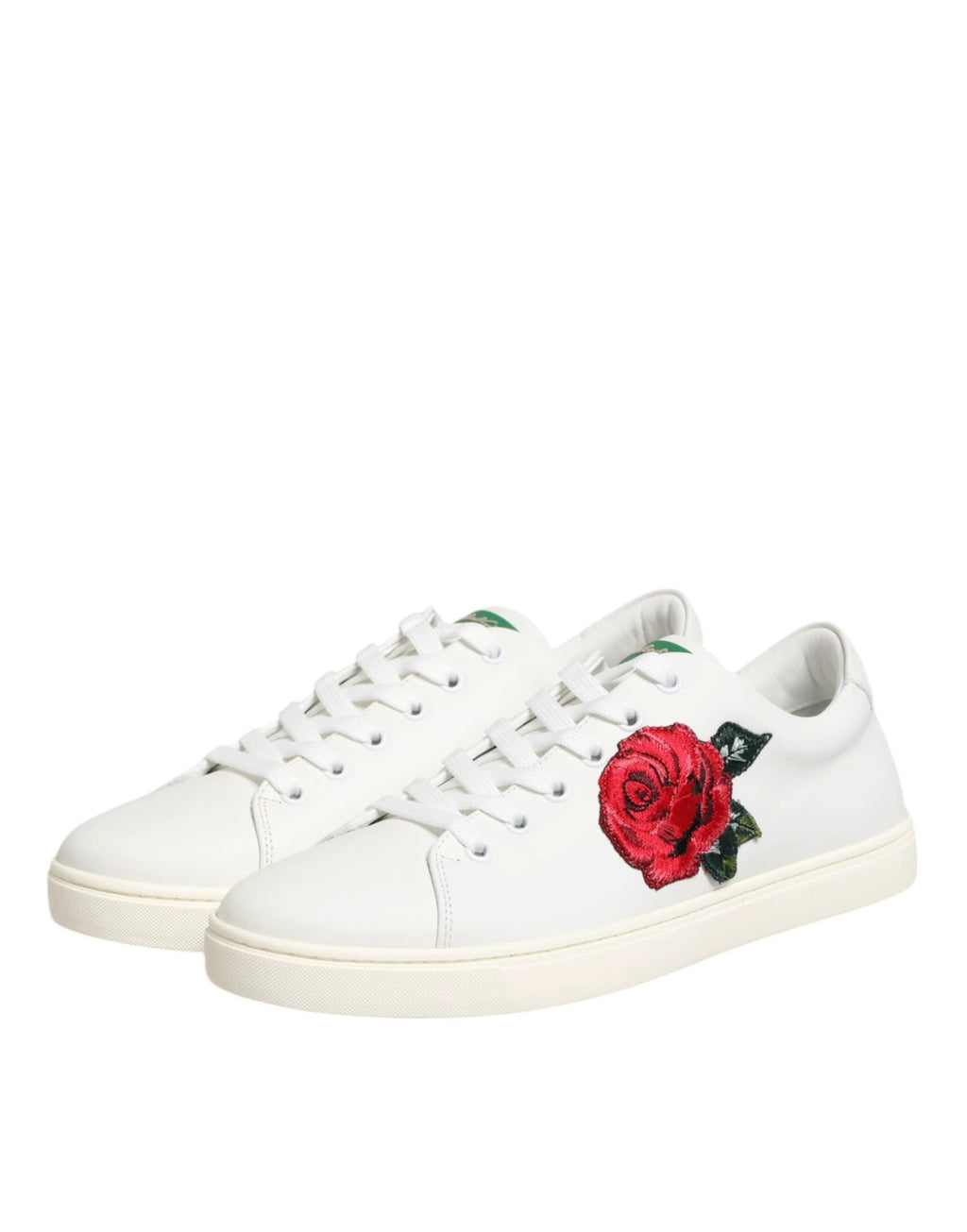 Dolce & Gabbana White Leather Rose Embroidery Low-Top Shoes by Dolce & Gabbana