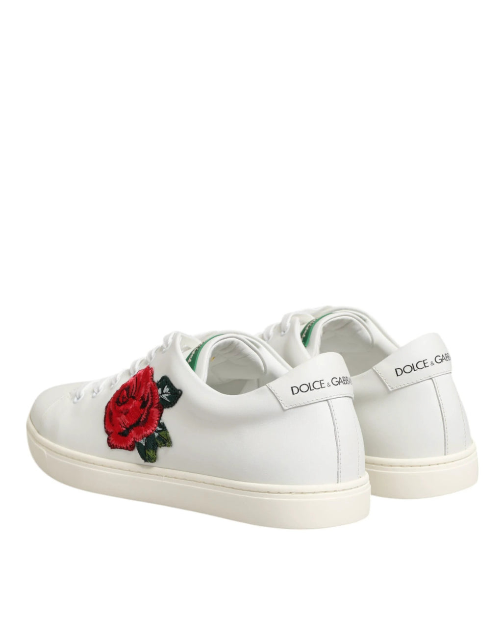 Dolce & Gabbana White Leather Rose Embroidery Low-Top Shoes by Dolce & Gabbana
