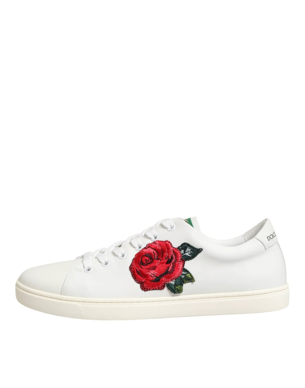 Dolce & Gabbana White Leather Rose Embroidery Low-Top Shoes by Dolce & Gabbana