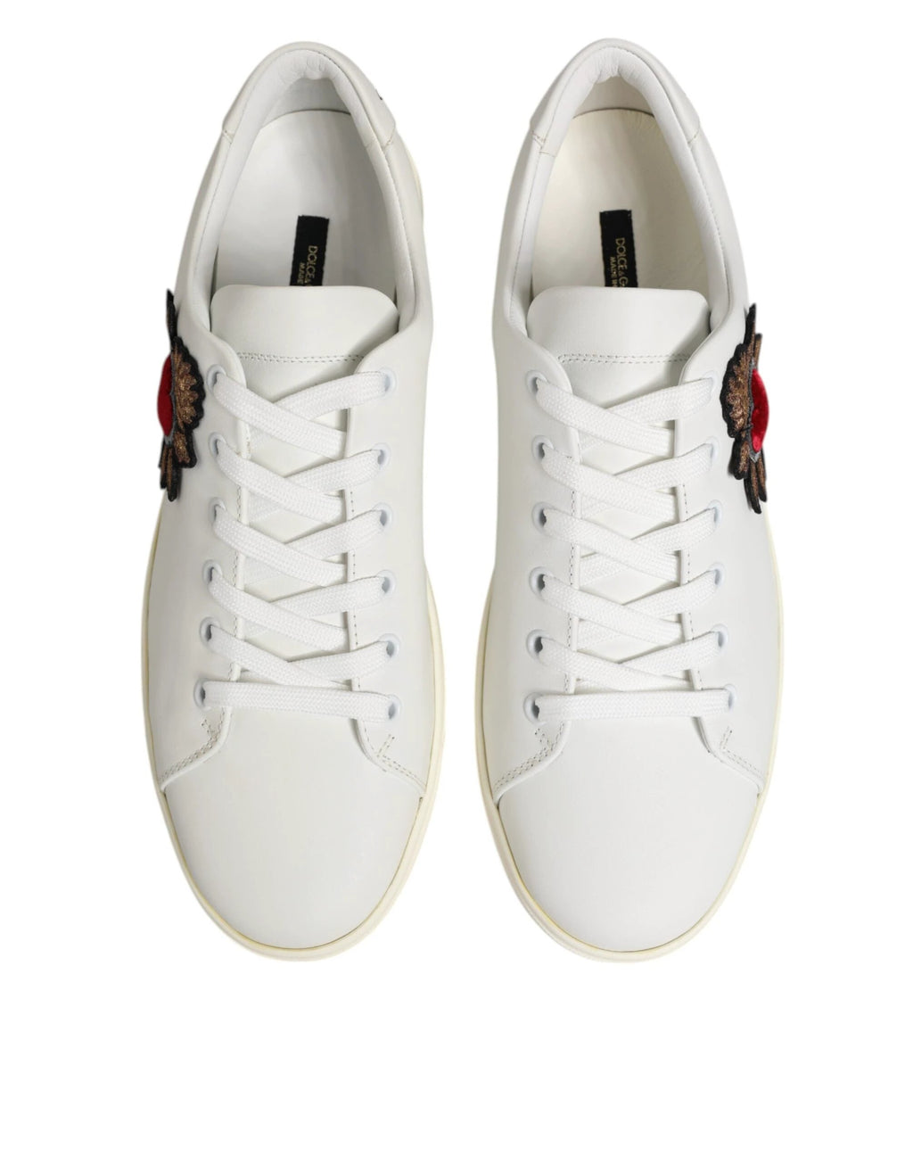 Dolce & Gabbana White Leather Sacred Heart Patch Sneakers Shoes by Dolce & Gabbana